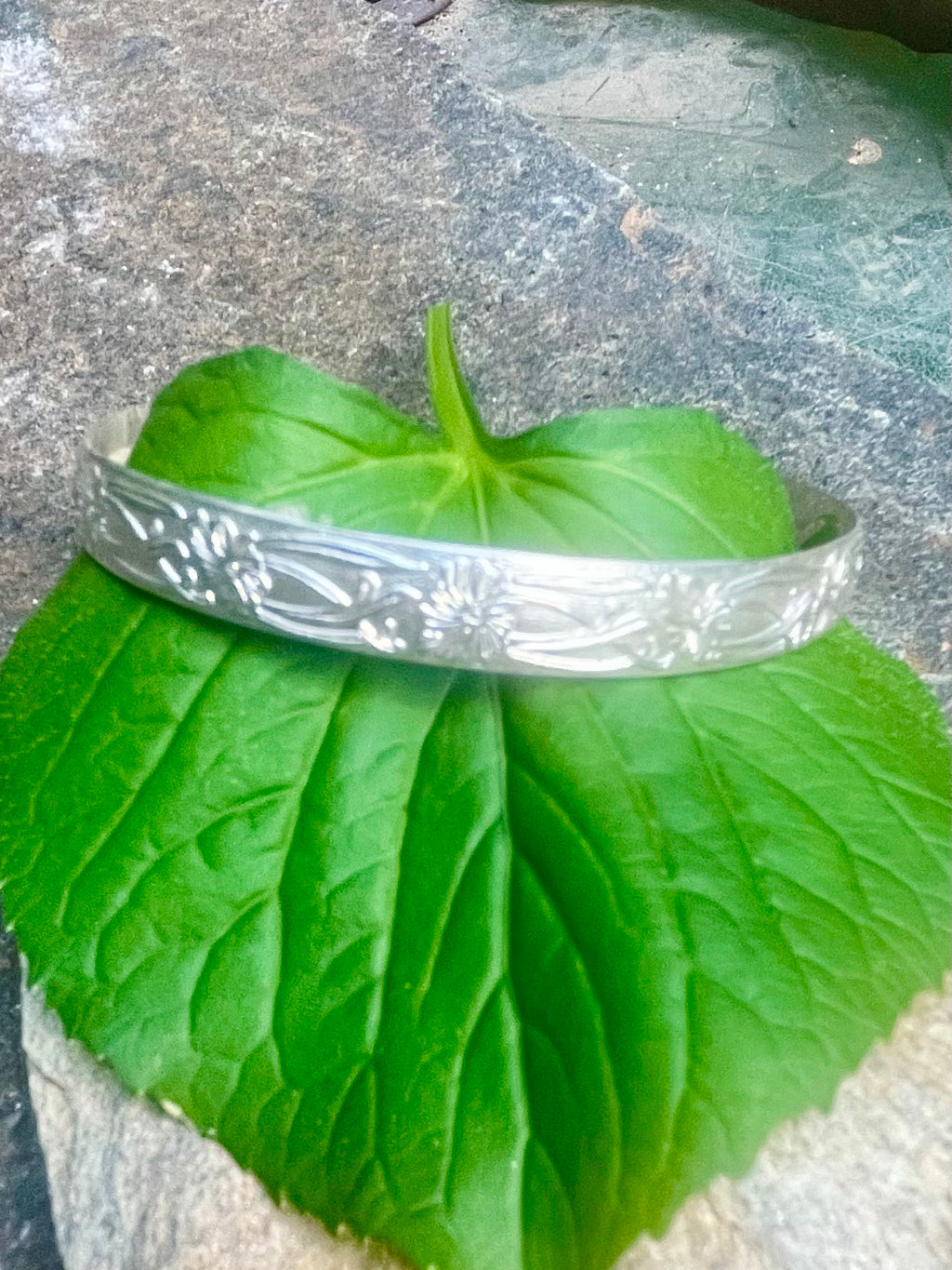 Sterling Silver Floral Open Bangle