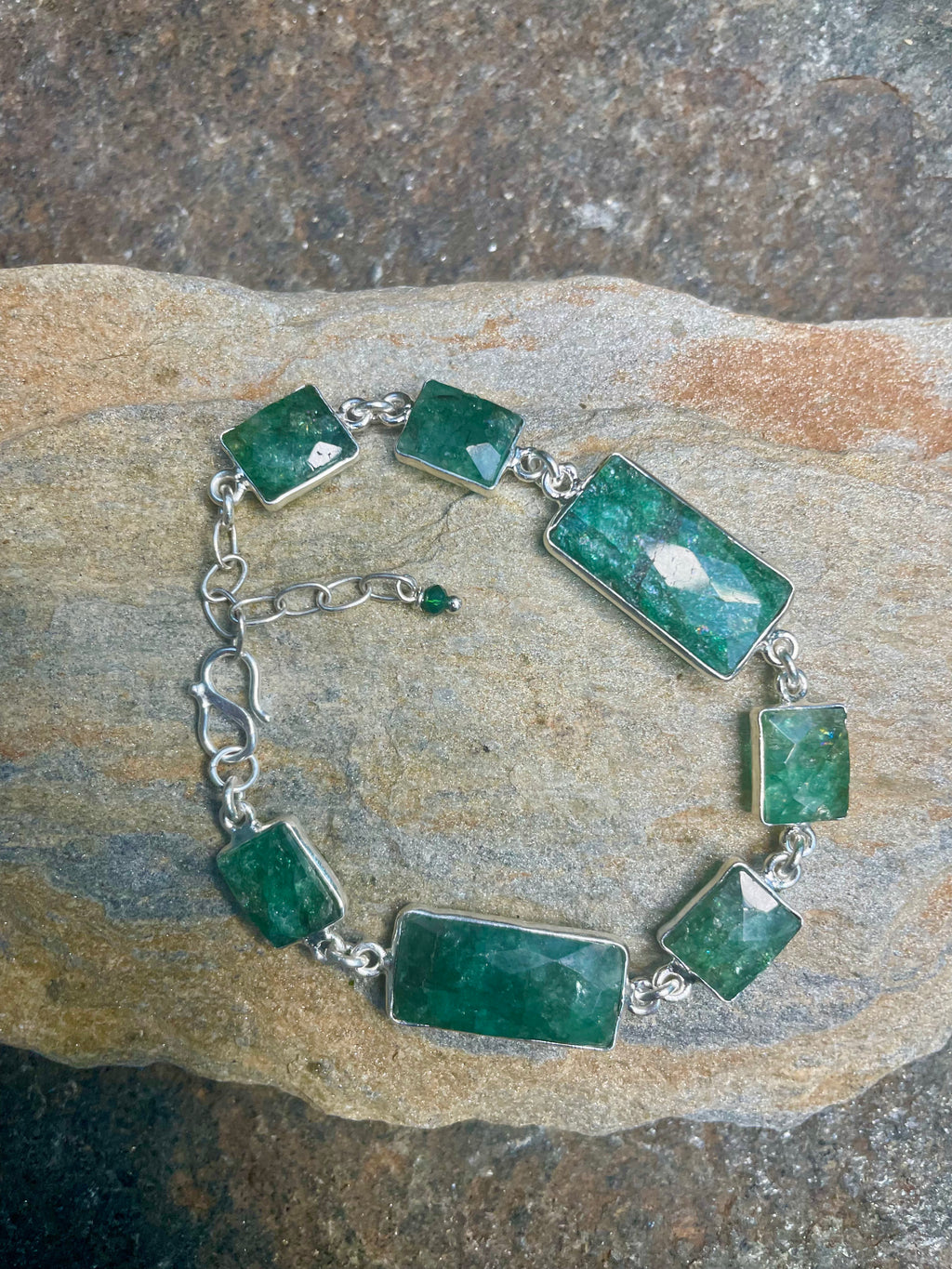 Emerald and Silver Squares Bracelet