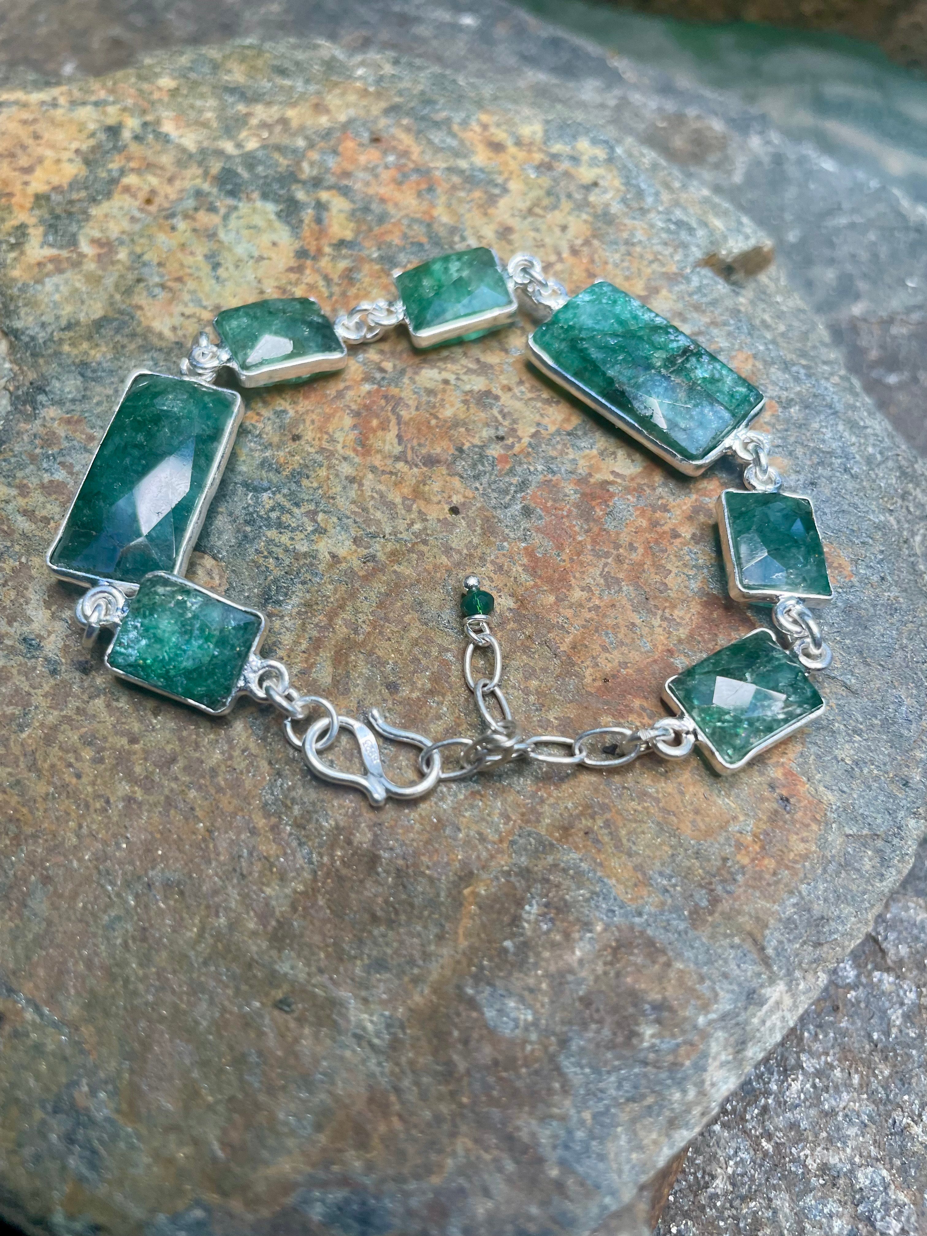 Emerald and Silver Squares Bracelet