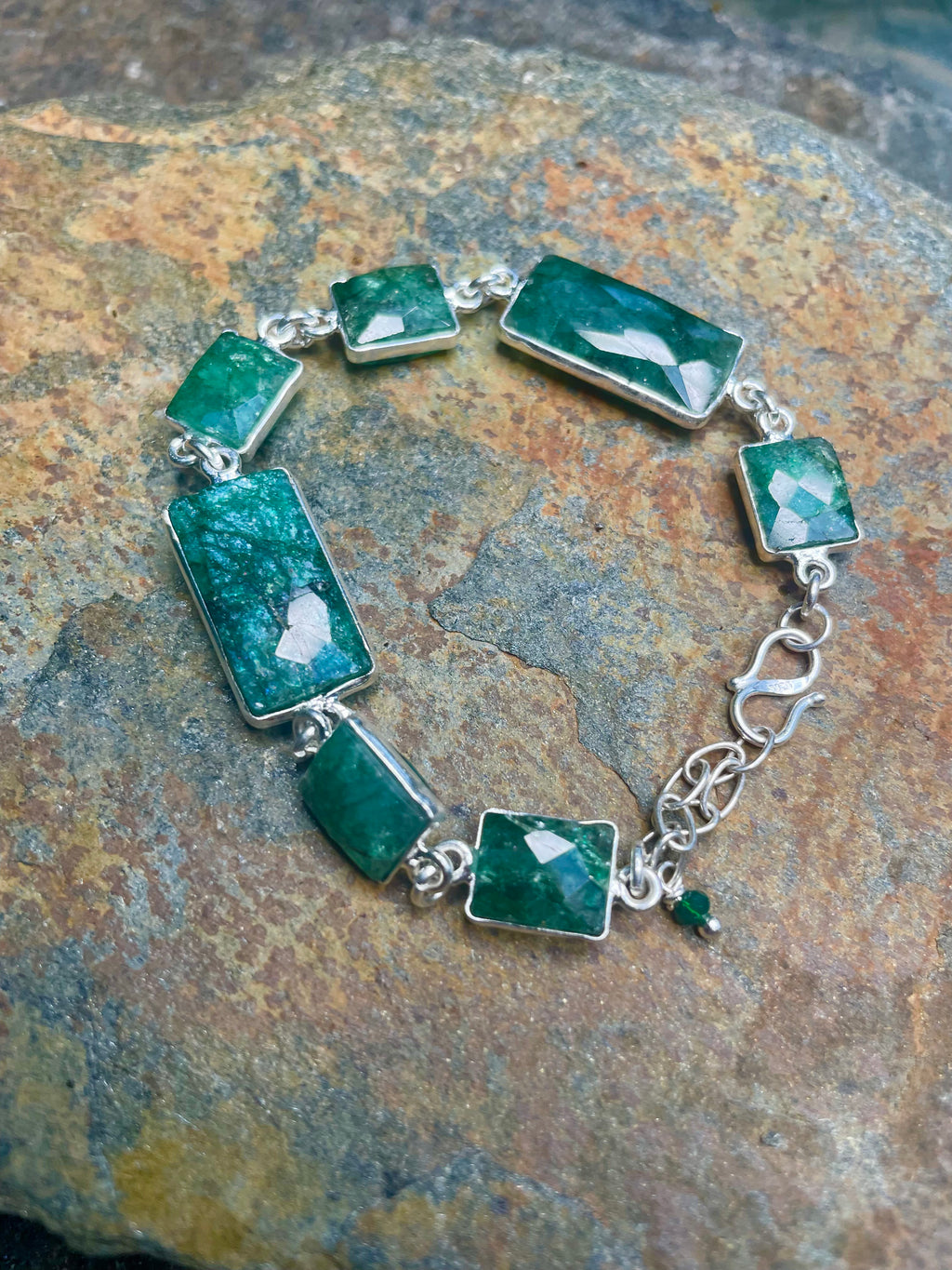 Emerald and Silver Squares Bracelet