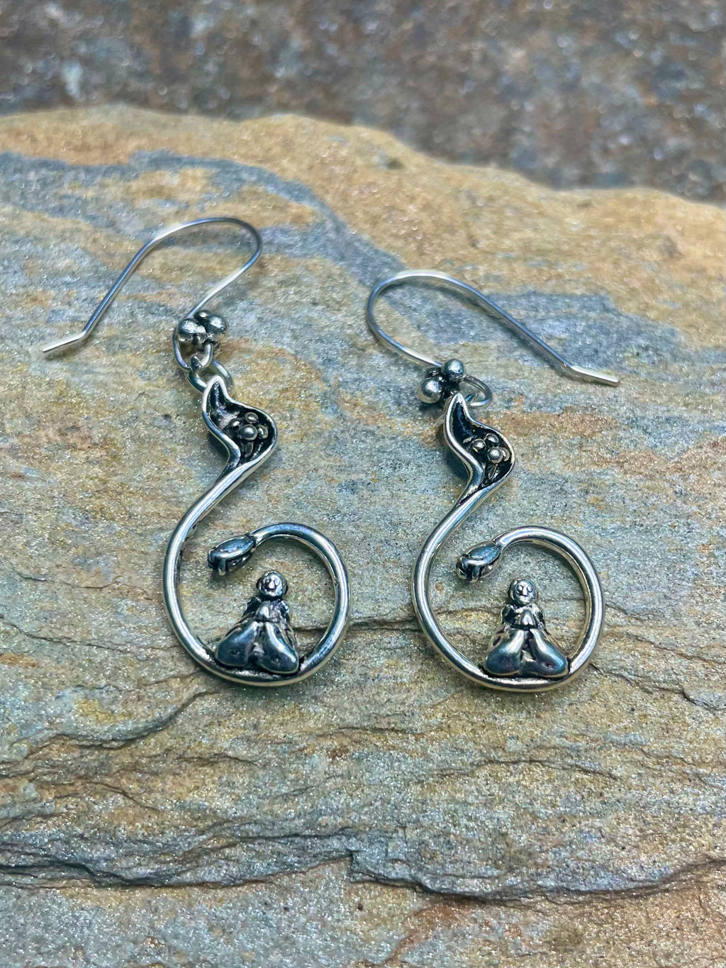 Sitting Buddha on Silver Earrings