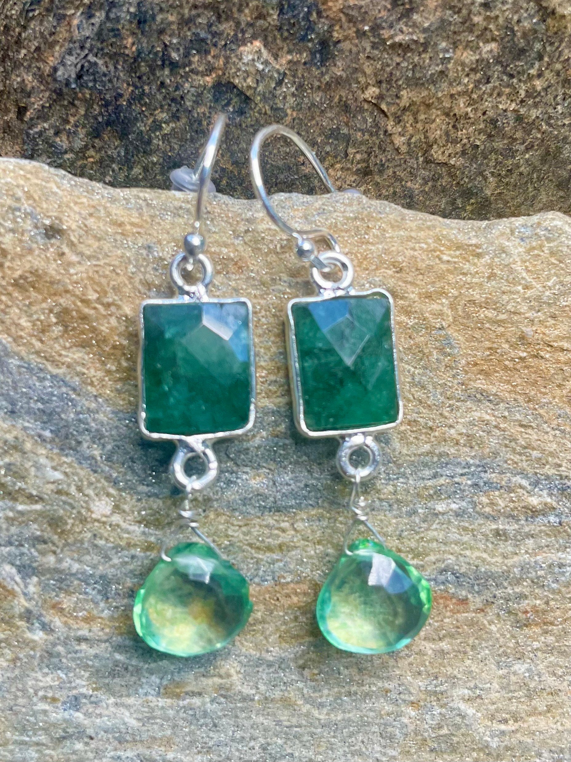 Emerald and Green Amethyst Earrings