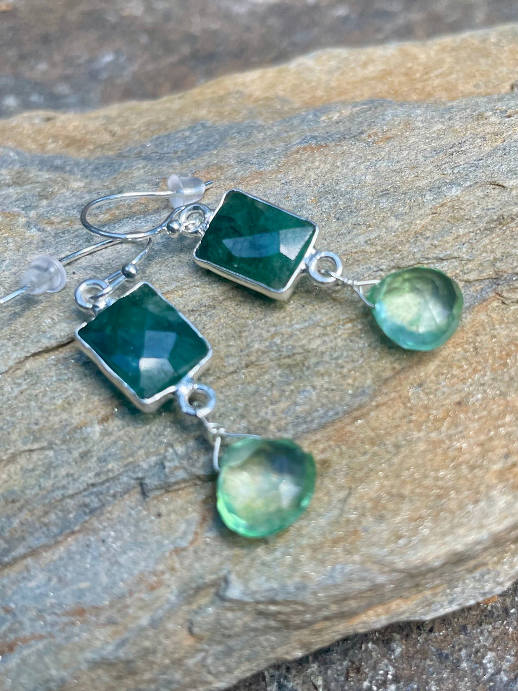 Emerald and Green Amethyst Earrings