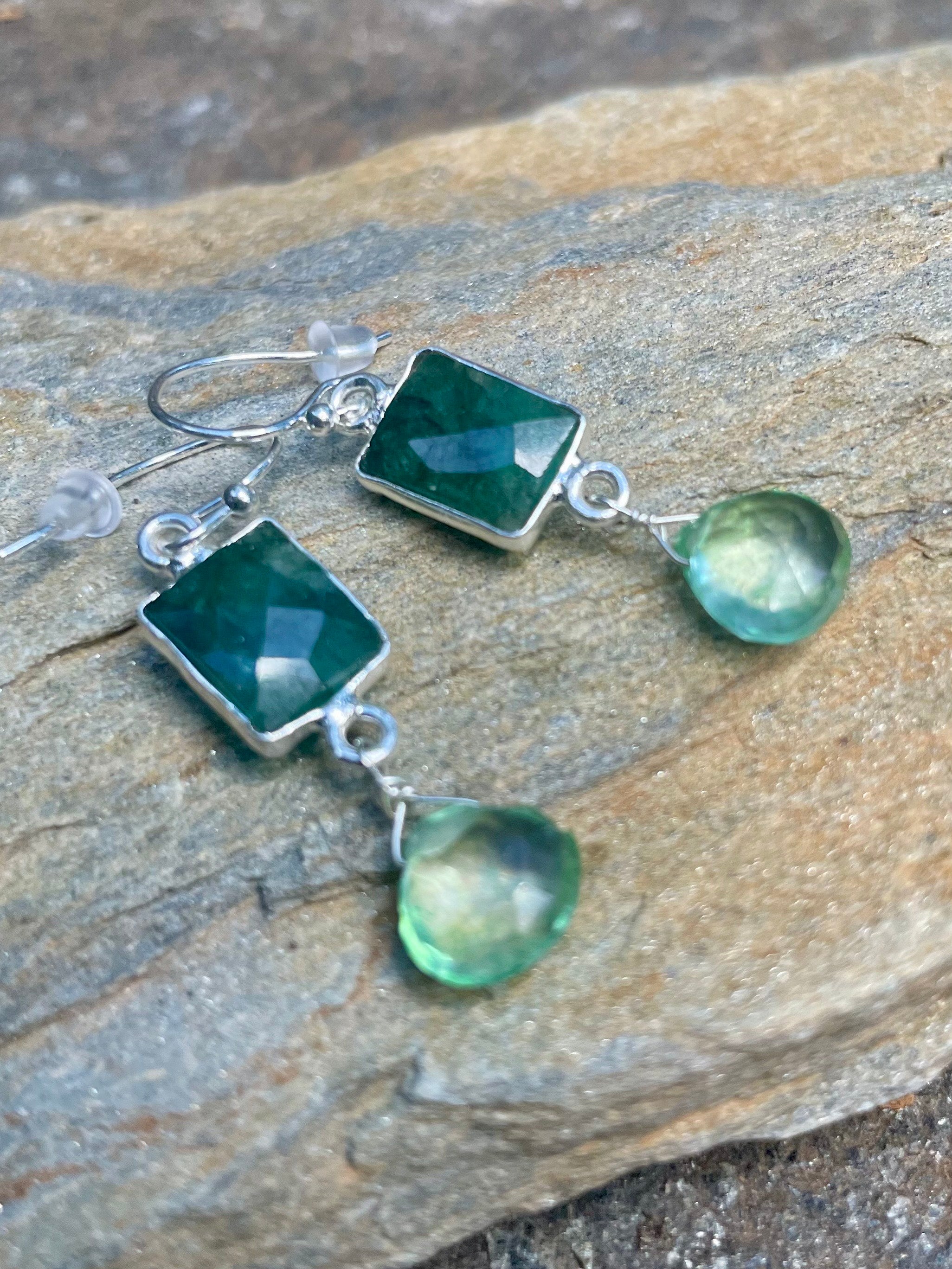 Emerald and Green Amethyst Earrings