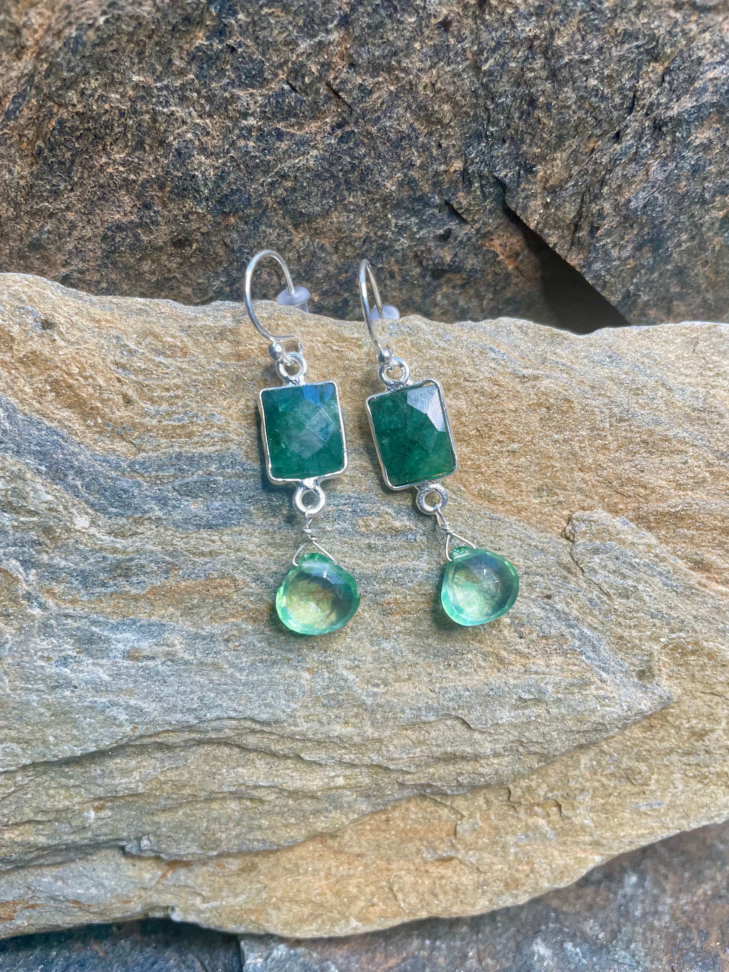 Emerald and Green Amethyst Earrings
