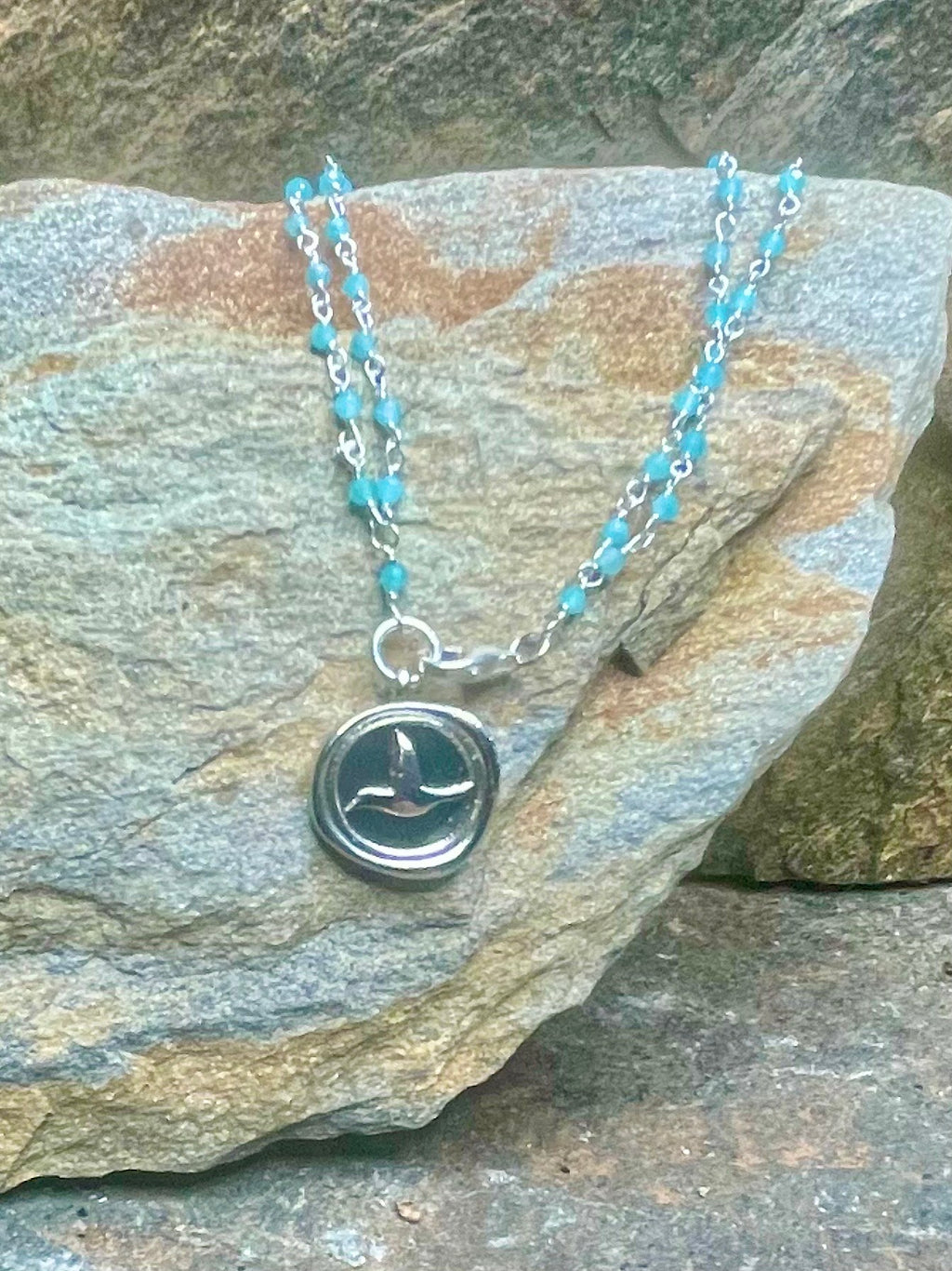 Blue Chalcedony with Bird Bracelet