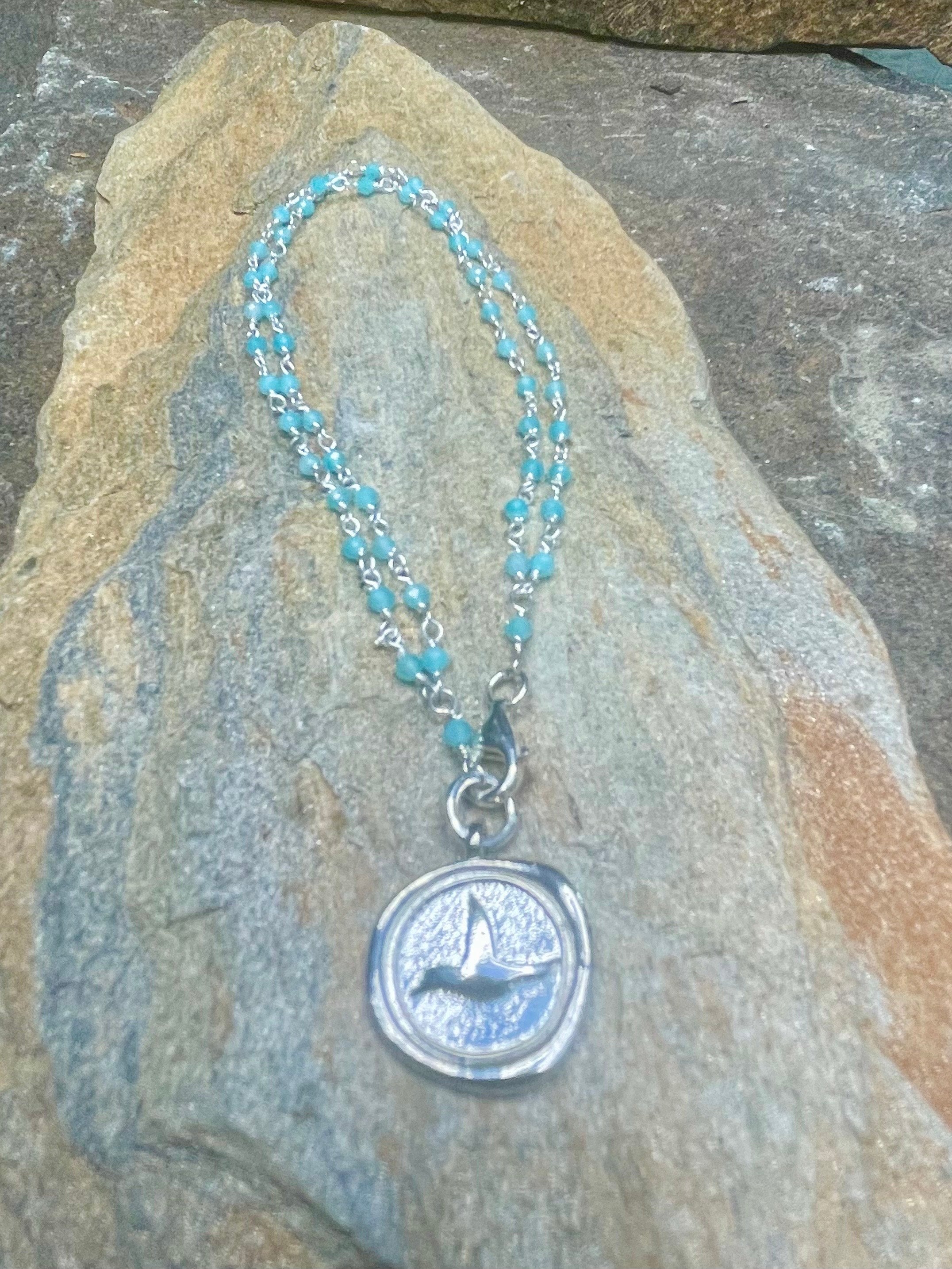 Blue Chalcedony with Bird Bracelet