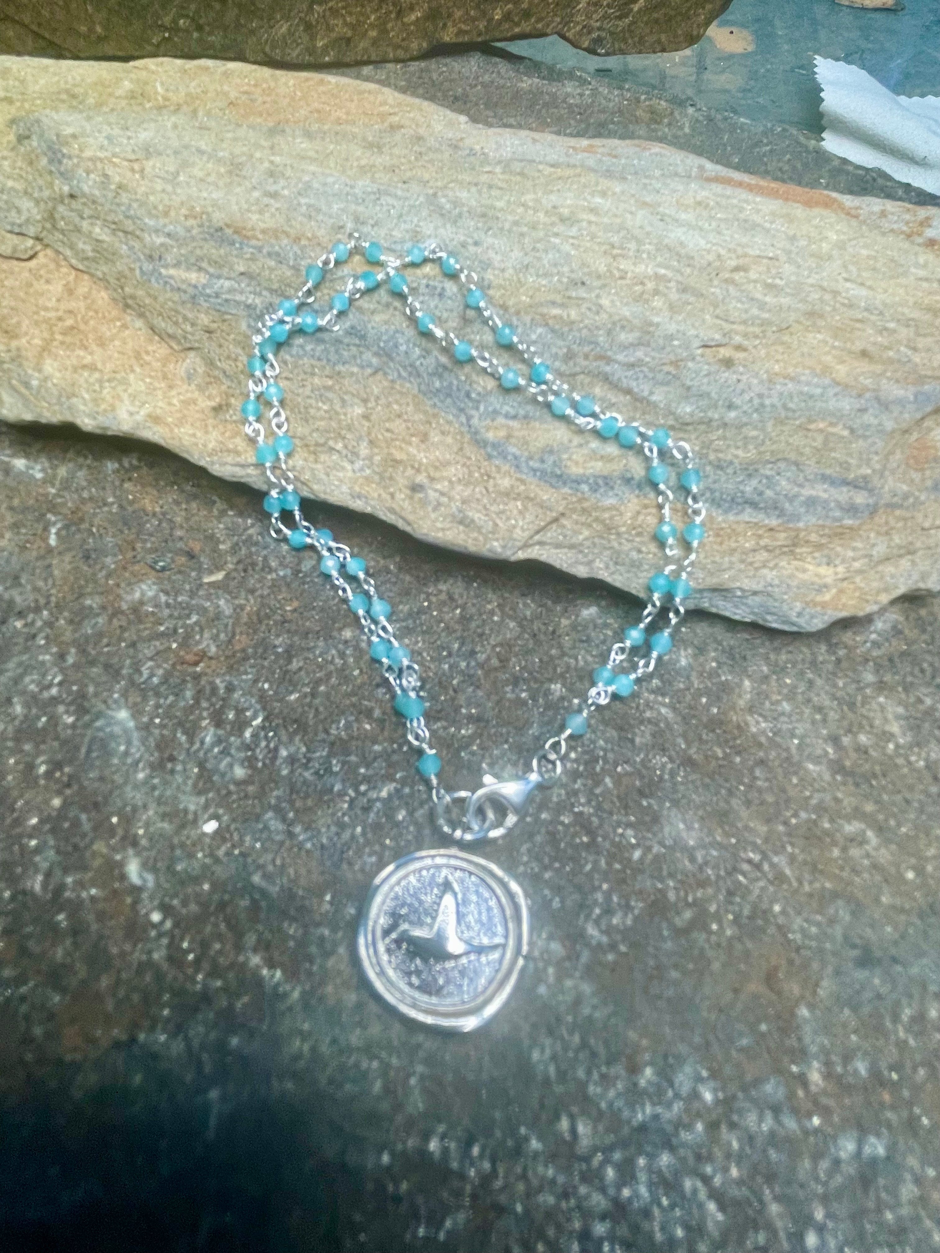 Blue Chalcedony with Bird Bracelet