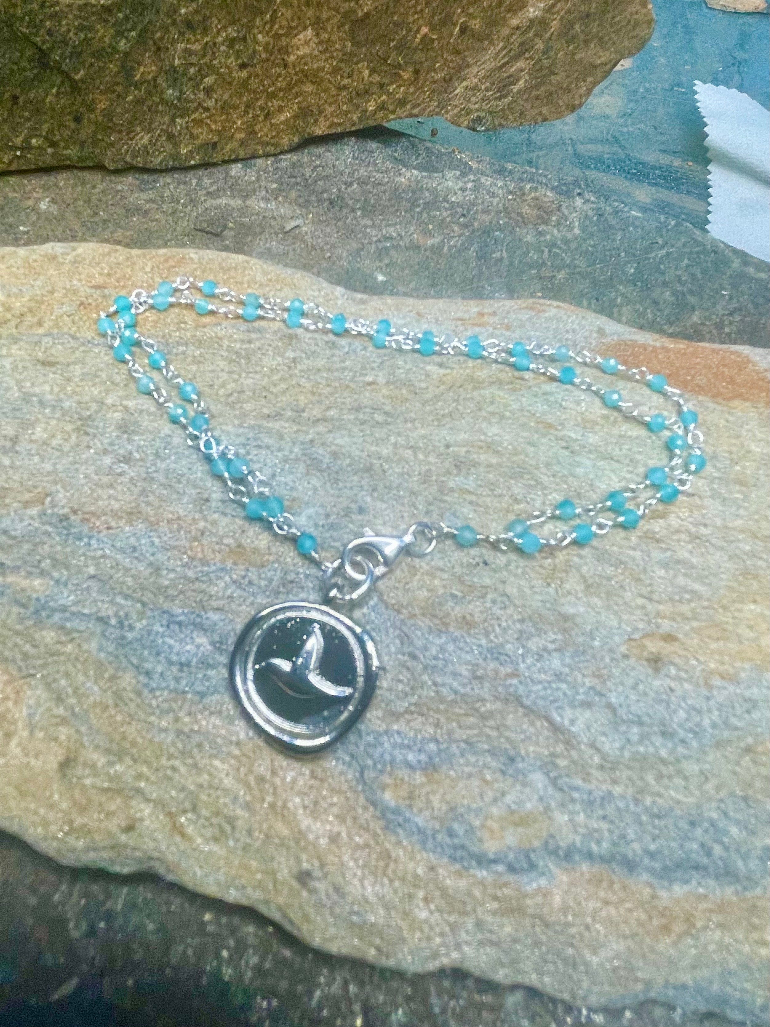 Blue Chalcedony with Bird Bracelet