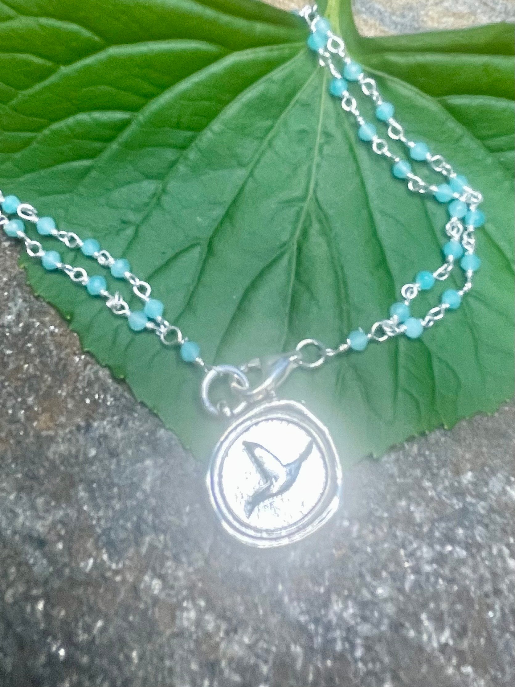 Blue Chalcedony with Bird Bracelet