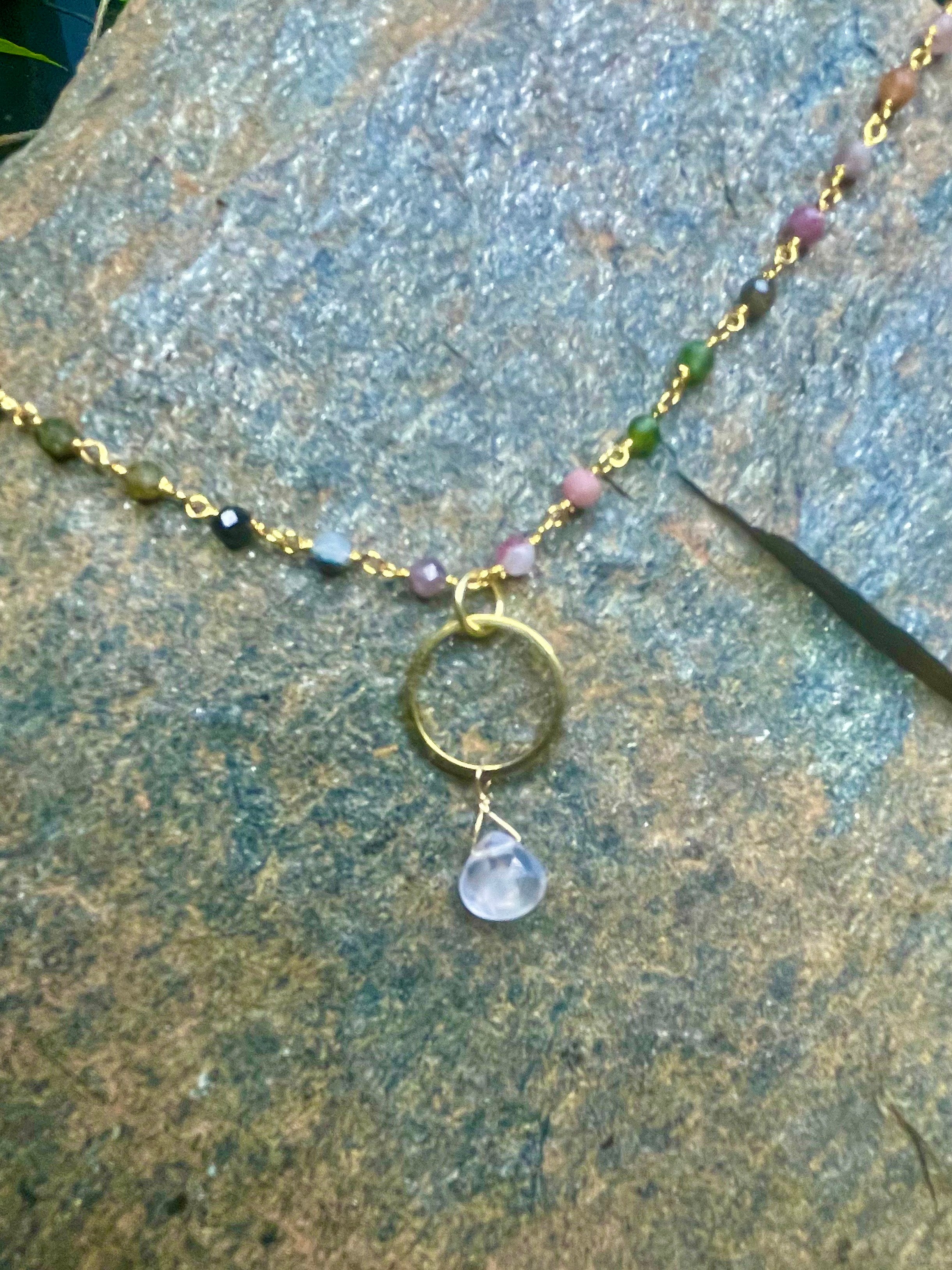 Tourmaline and Gold Circle Necklace