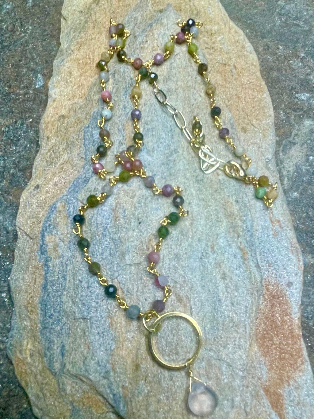 Tourmaline and Gold Circle Necklace