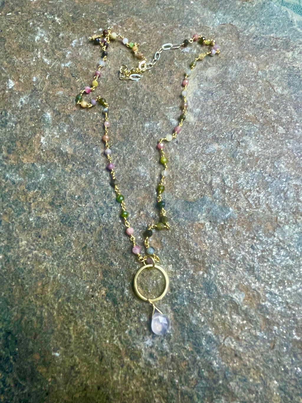 Tourmaline and Gold Circle Necklace