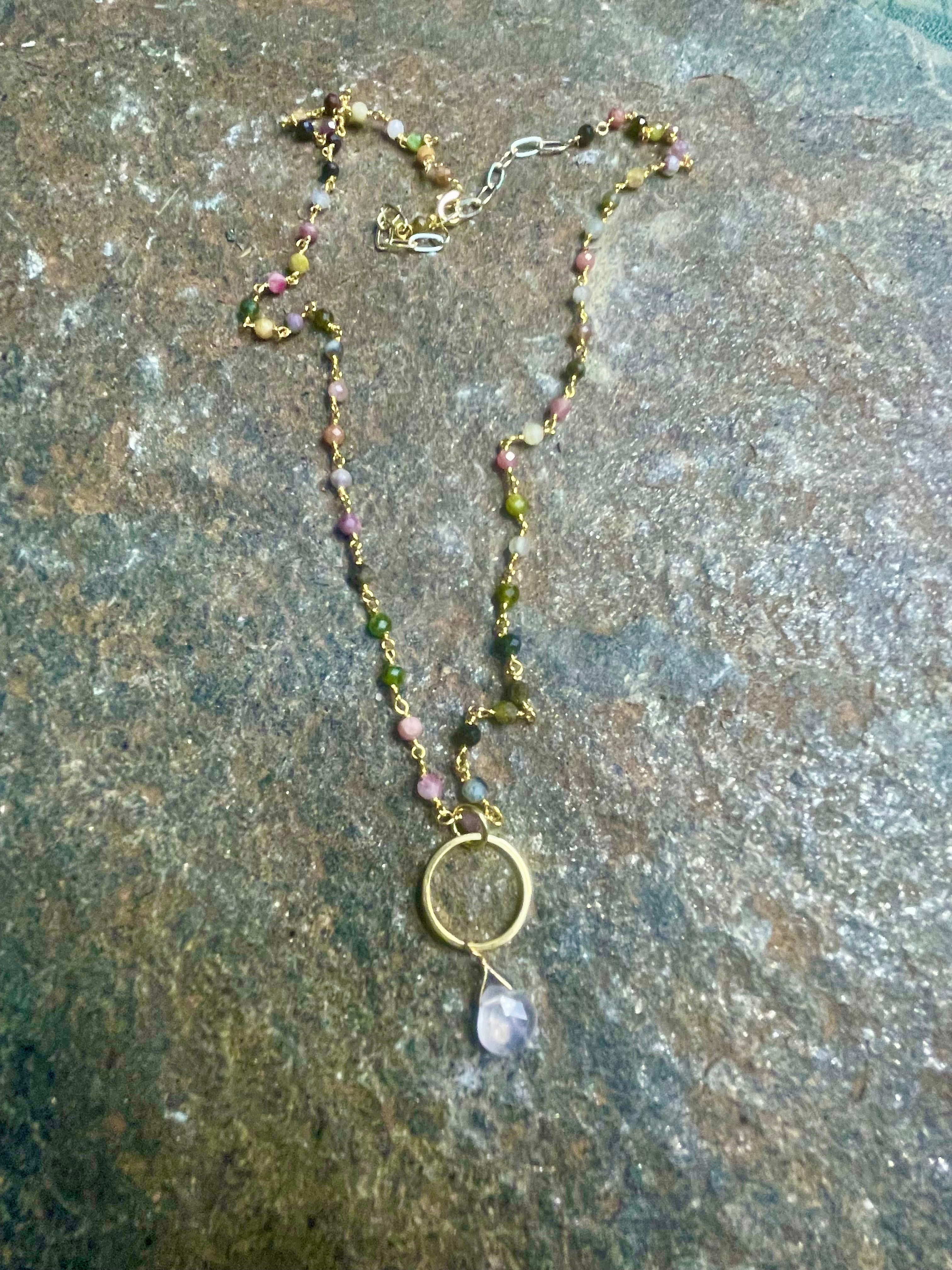 Tourmaline and Gold Circle Necklace