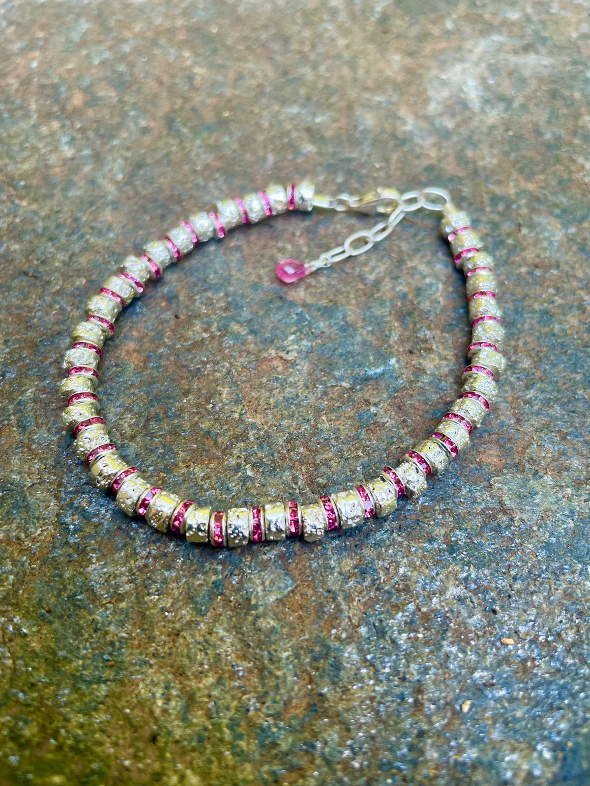 Silver and Pink Crystal Bracelet