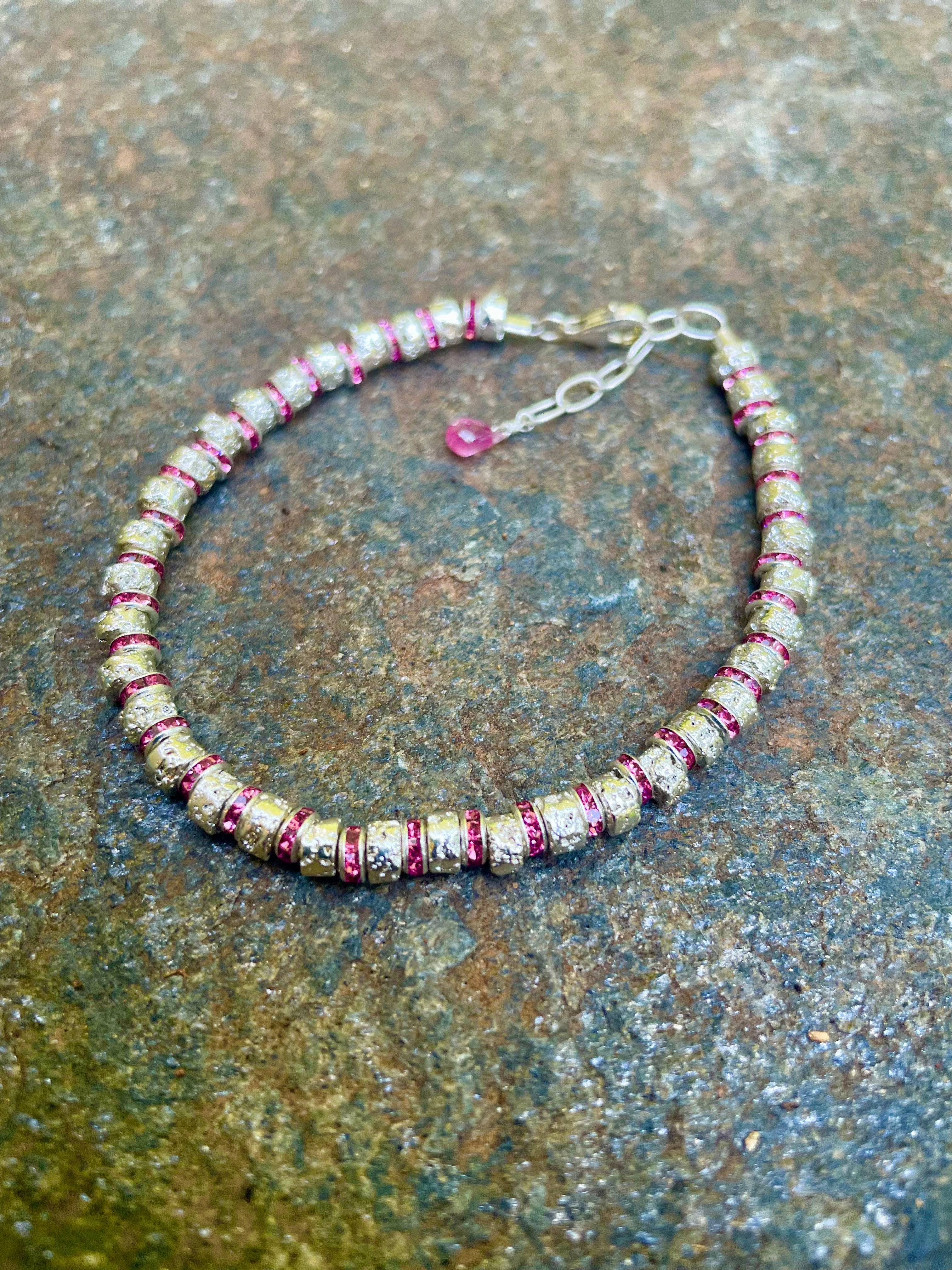 Silver and Pink Crystal Bracelet