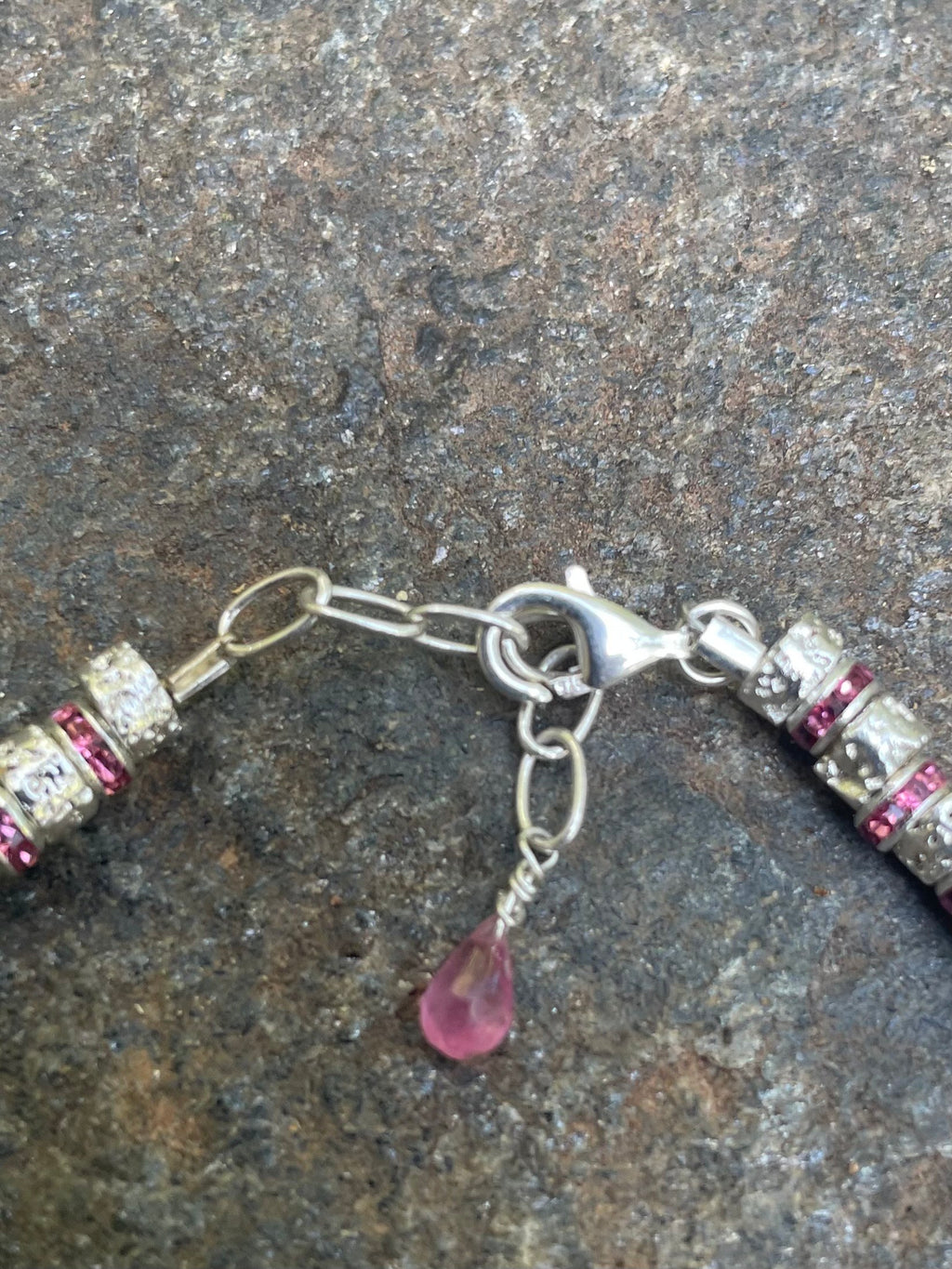 Silver and Pink Crystal Bracelet