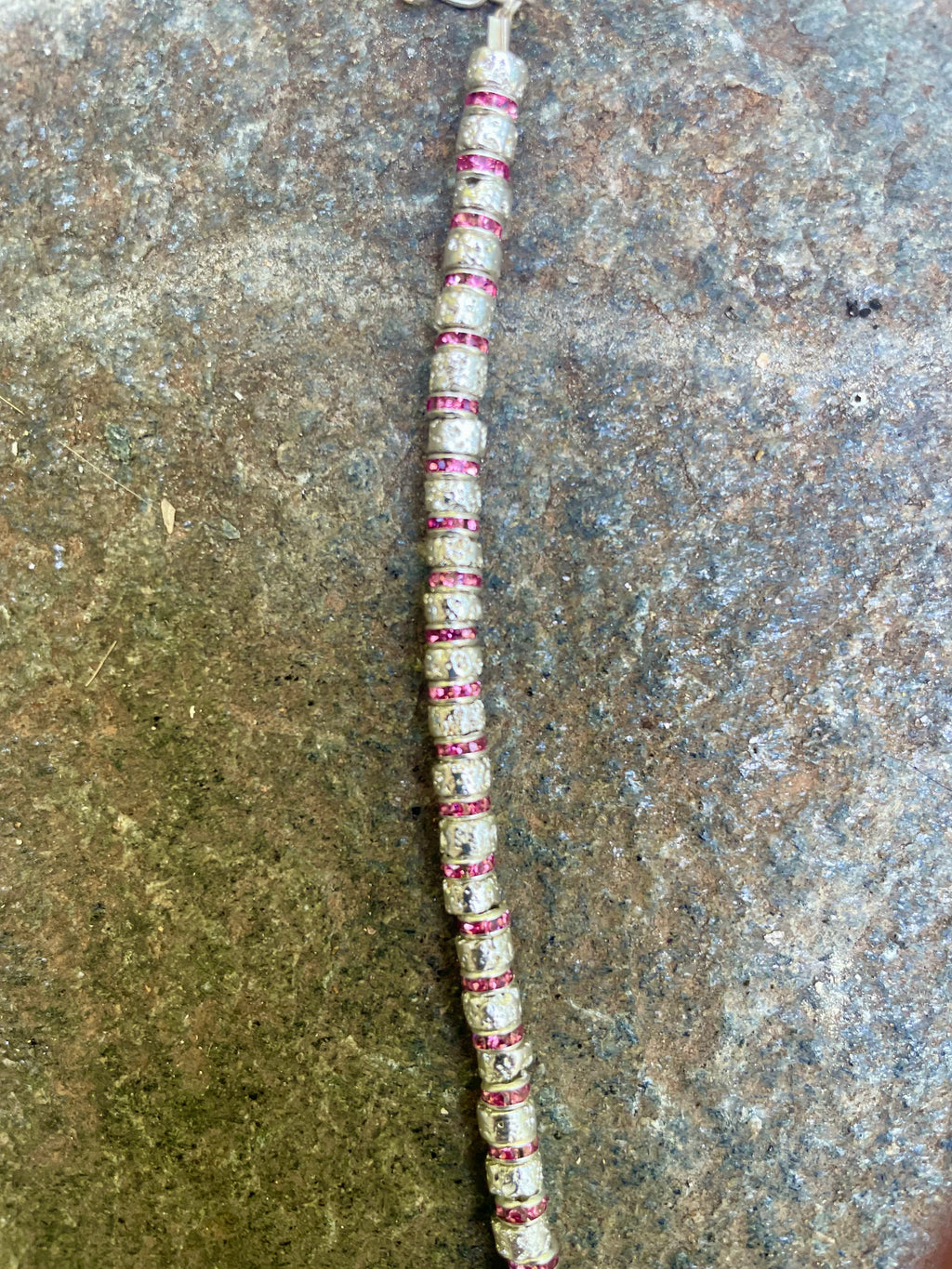 Silver and Pink Crystal Bracelet