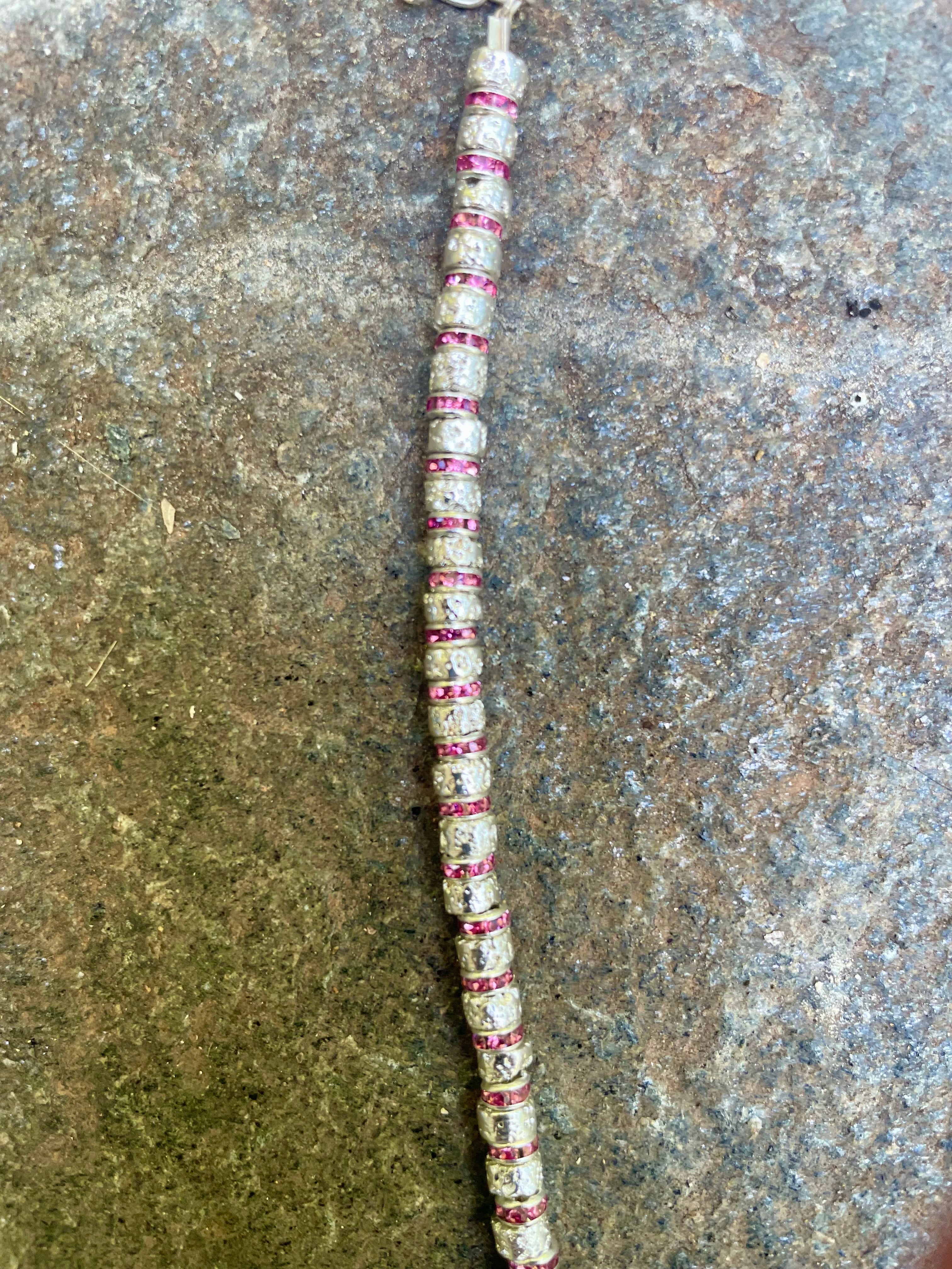 Silver and Pink Crystal Bracelet
