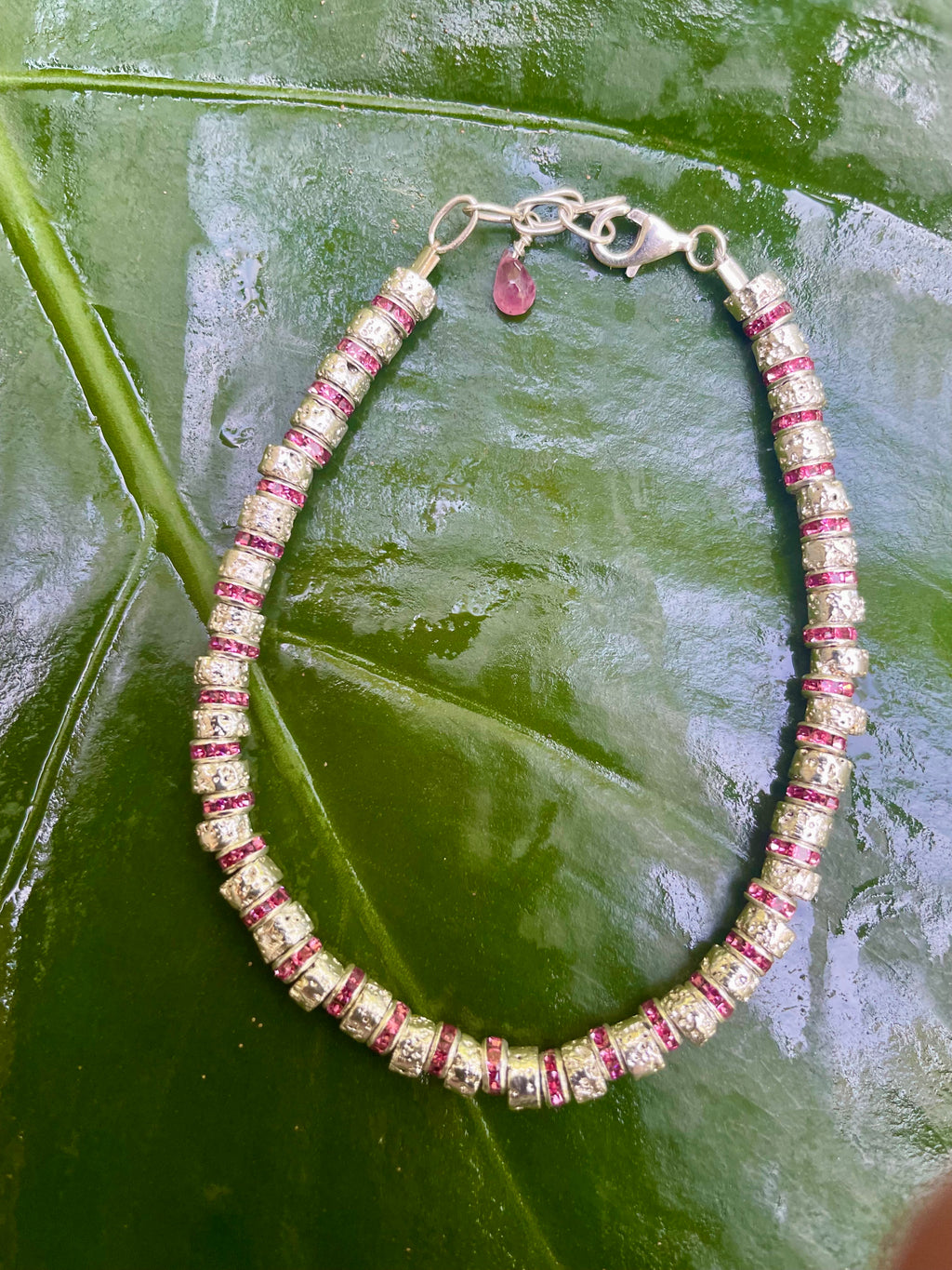 Silver and Pink Crystal Bracelet