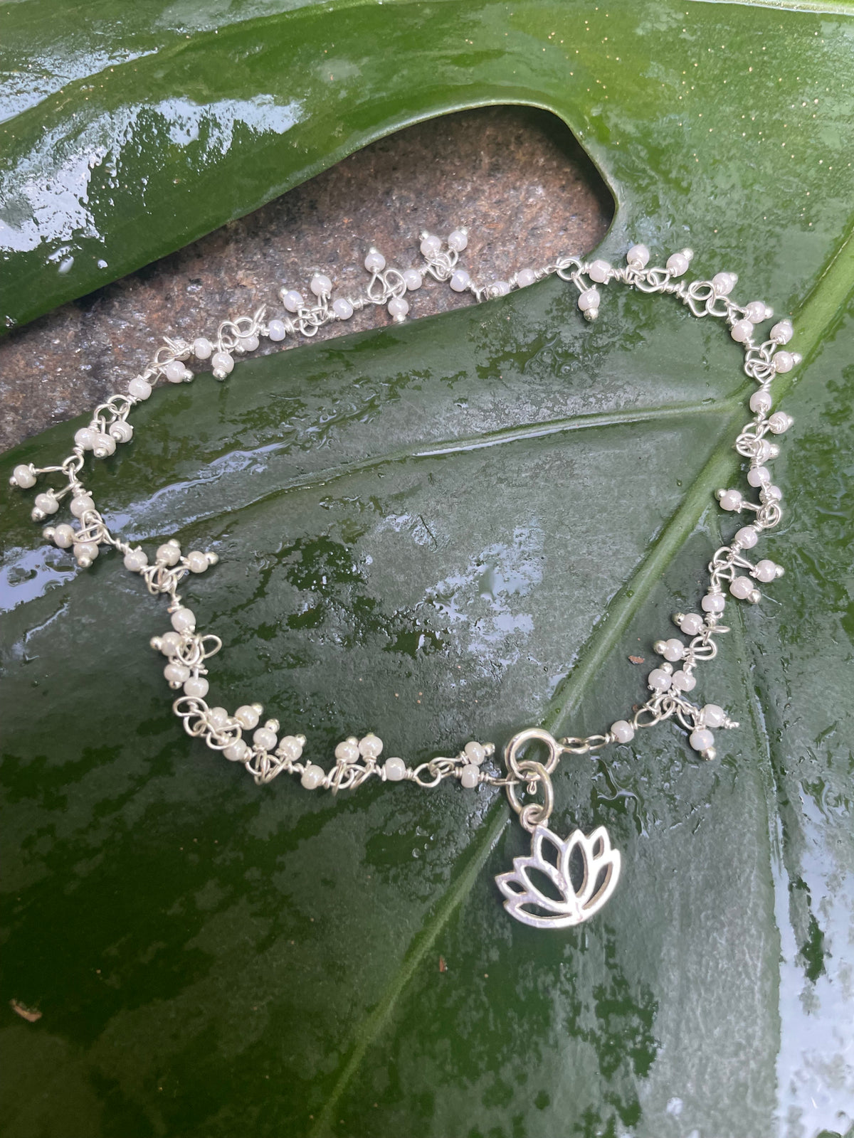 Pearl Cluster Bracelet with Water Lily Charm