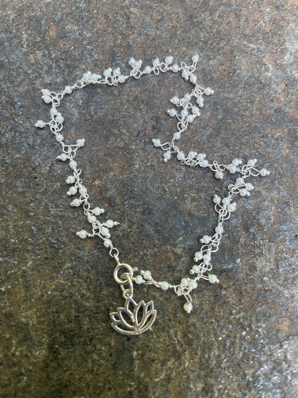 Pearl Cluster Bracelet with Water Lily Charm