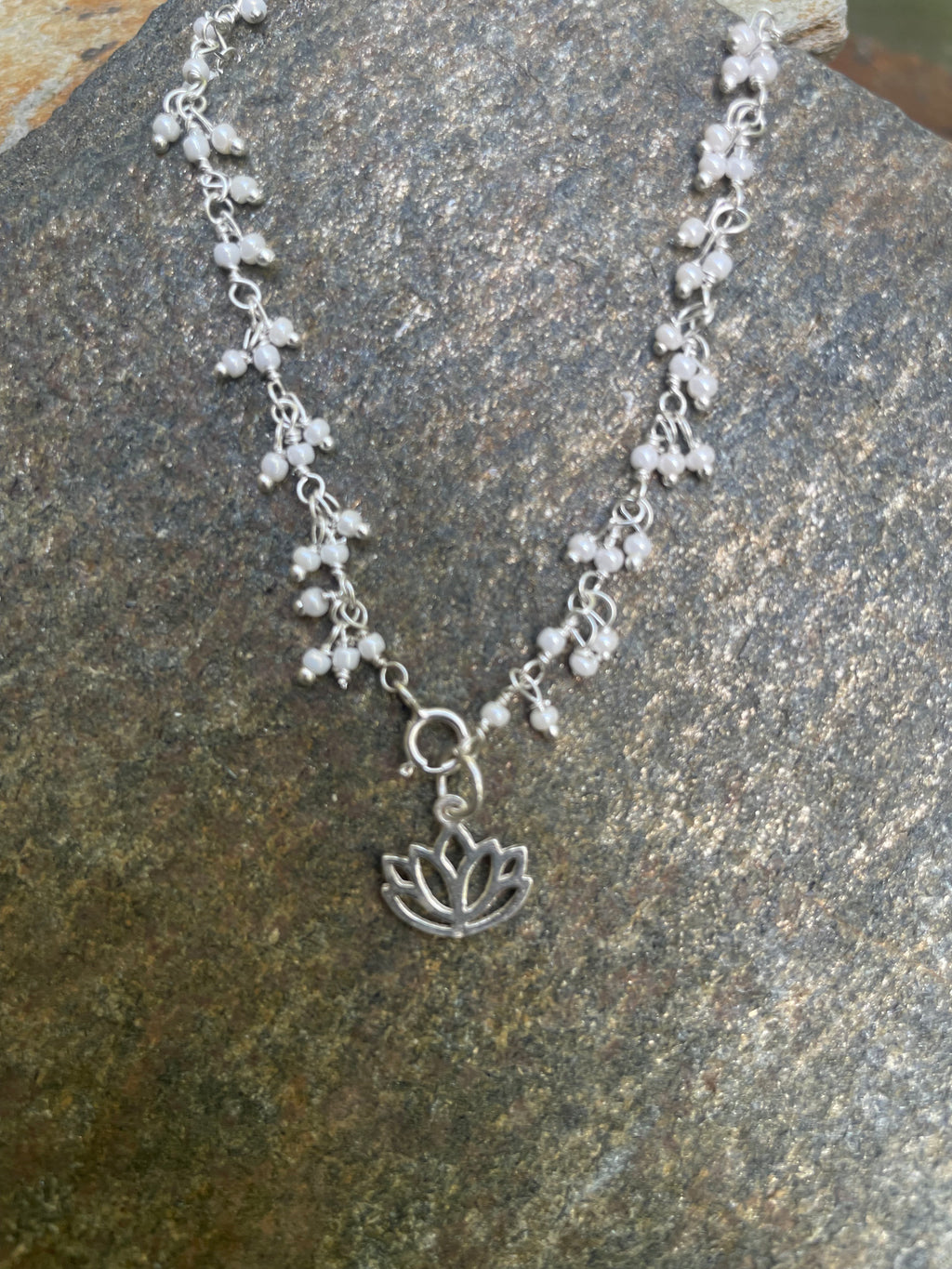 Pearl Cluster Bracelet with Water Lily Charm