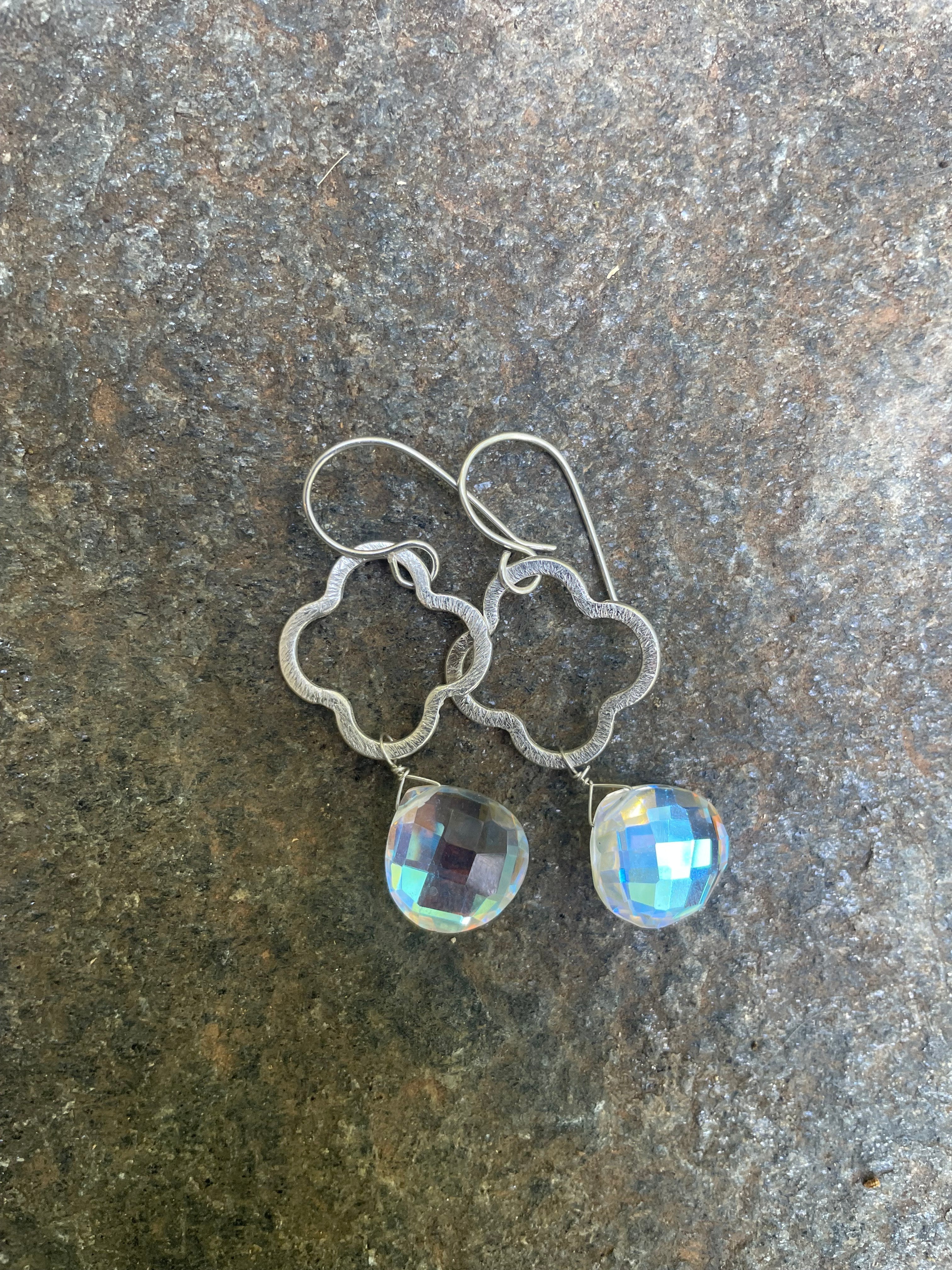 Quatrefoil and Mystic Rainbow Quartz Earrings
