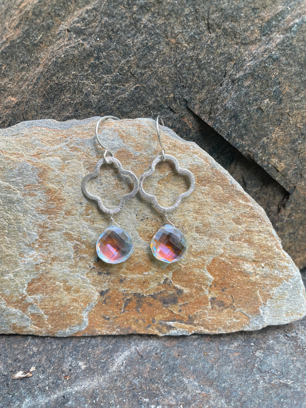 Quatrefoil and Mystic Rainbow Quartz Earrings
