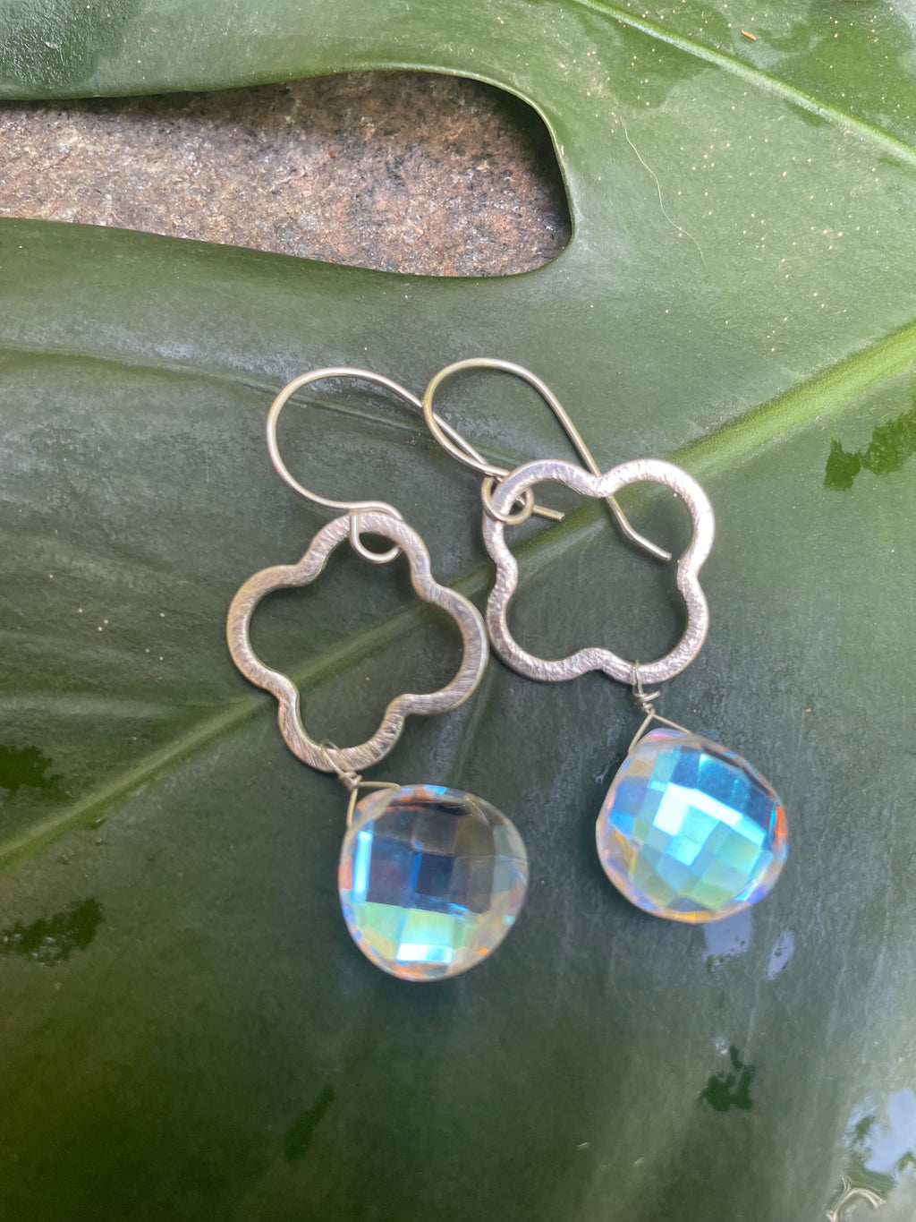 Quatrefoil and Mystic Rainbow Quartz Earrings