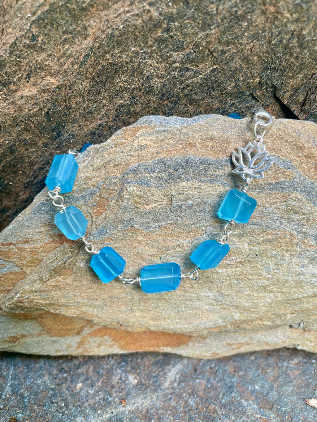 Blue Chalcedony and Water Lily Bracelet