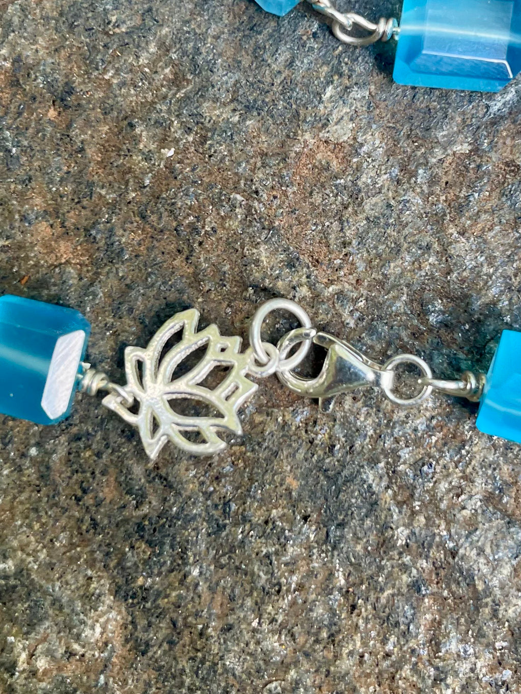 Blue Chalcedony and Water Lily Bracelet
