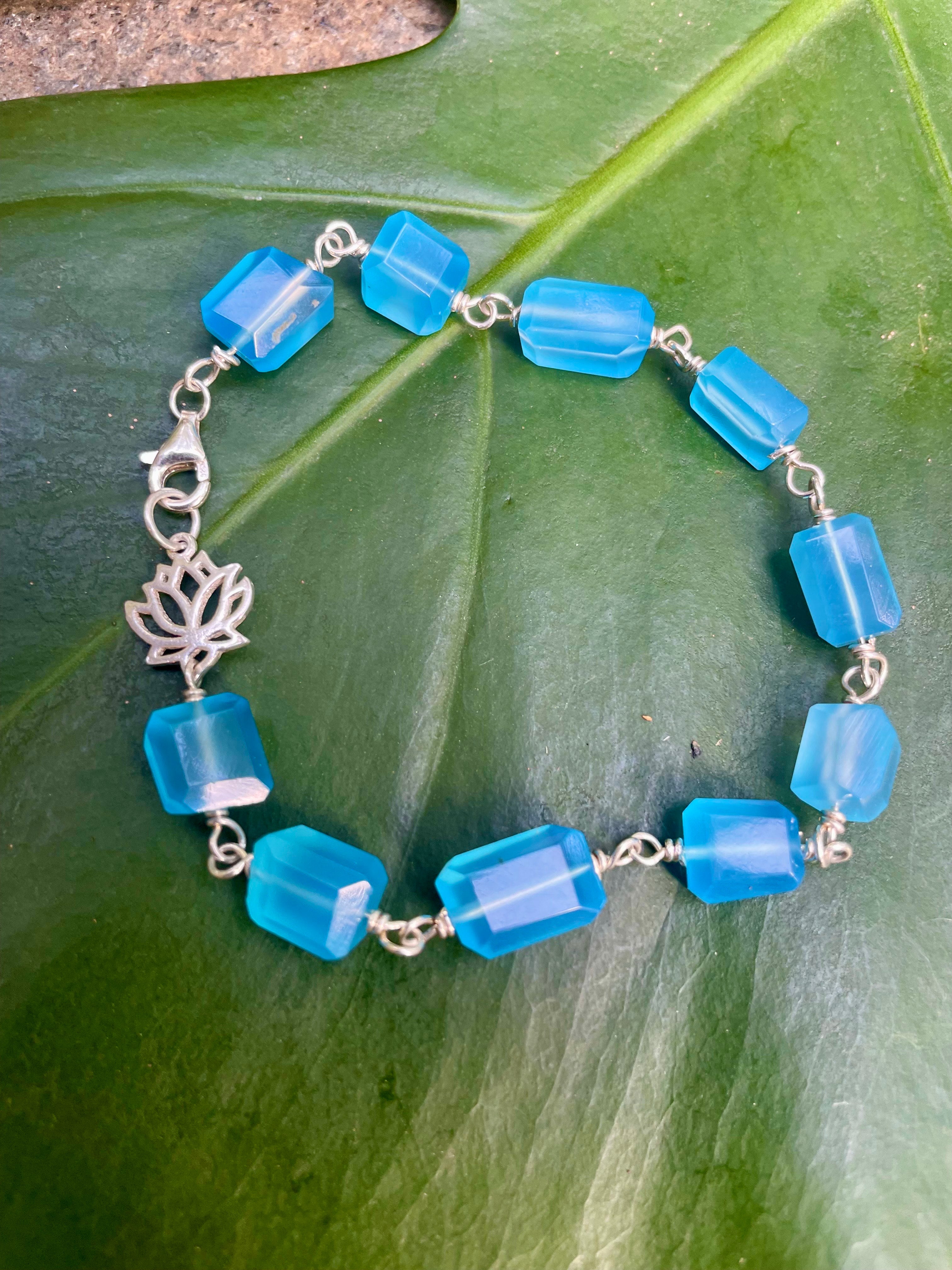 Blue Chalcedony and Water Lily Bracelet