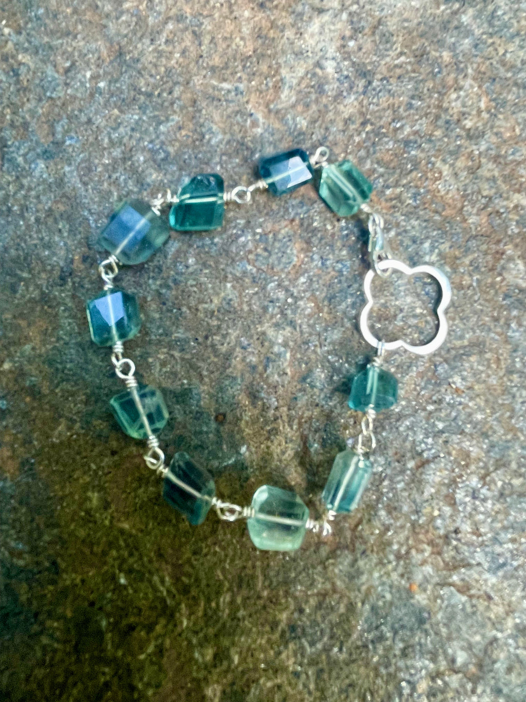 Chunky Fluorite on Silver Bracelet