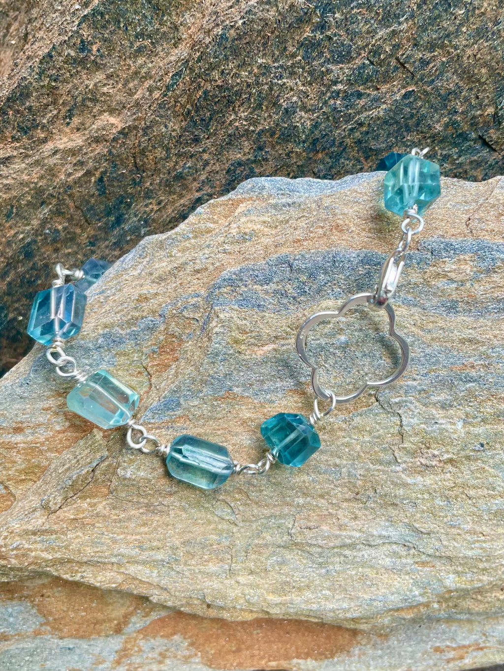 Chunky Fluorite on Silver Bracelet