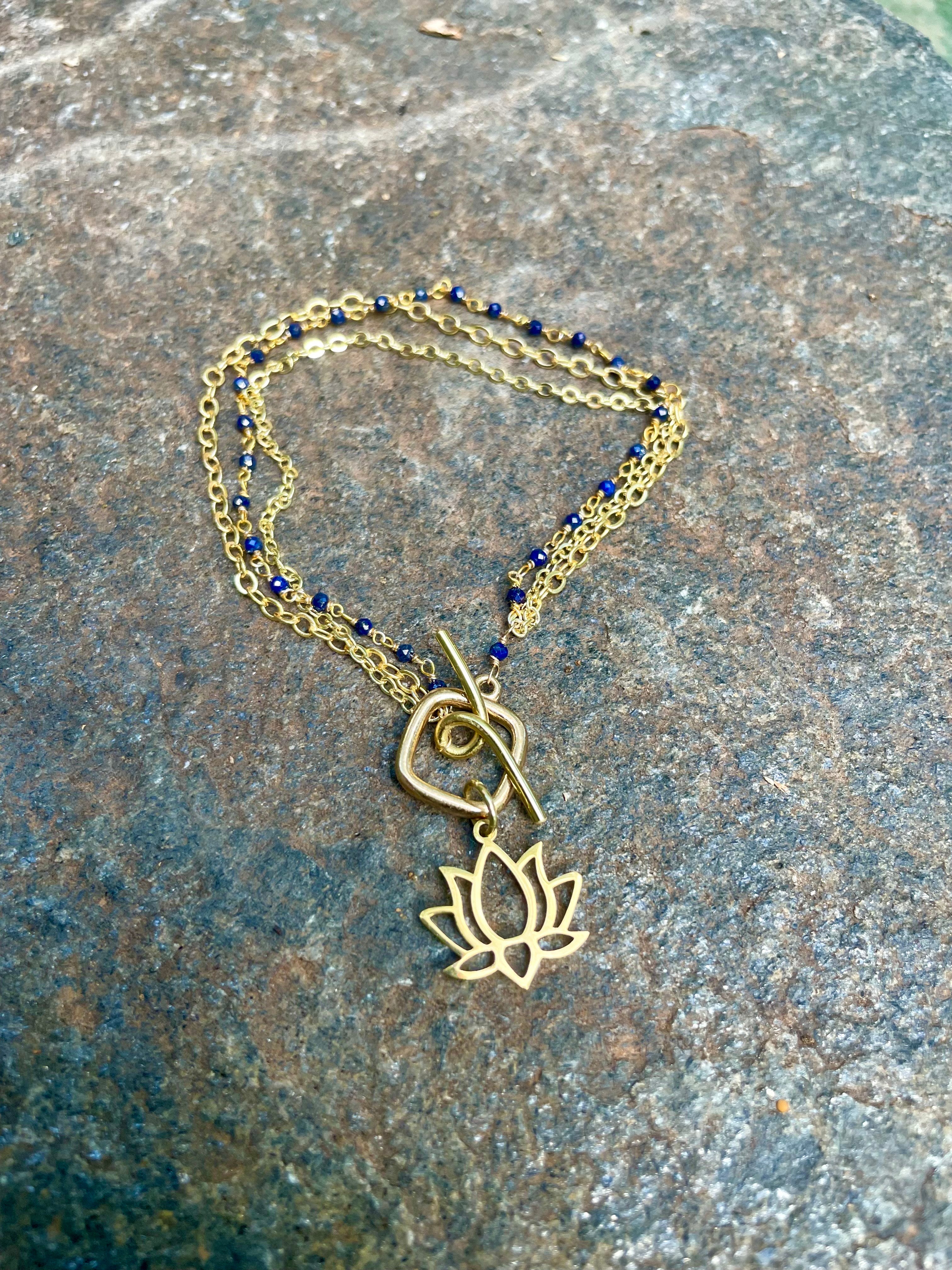 Three Gold Chain with Lapis Lazuli Bracelet
