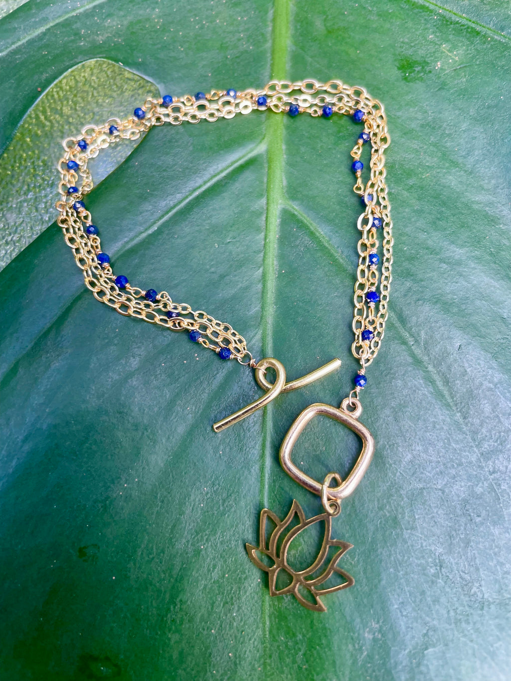 Three Gold Chain with Lapis Lazuli Bracelet