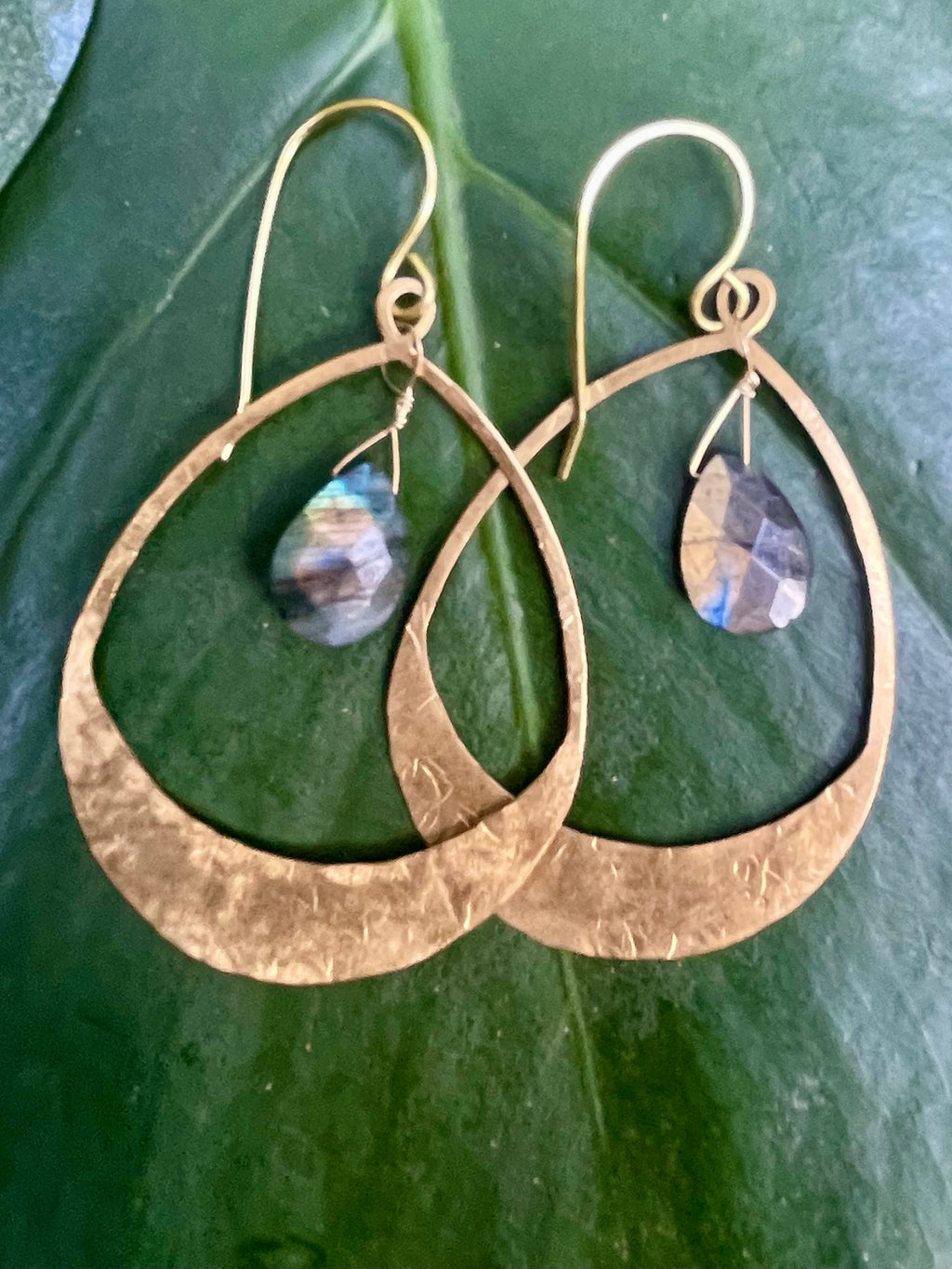 Brass Hoops with Labradorite Drops Earrings