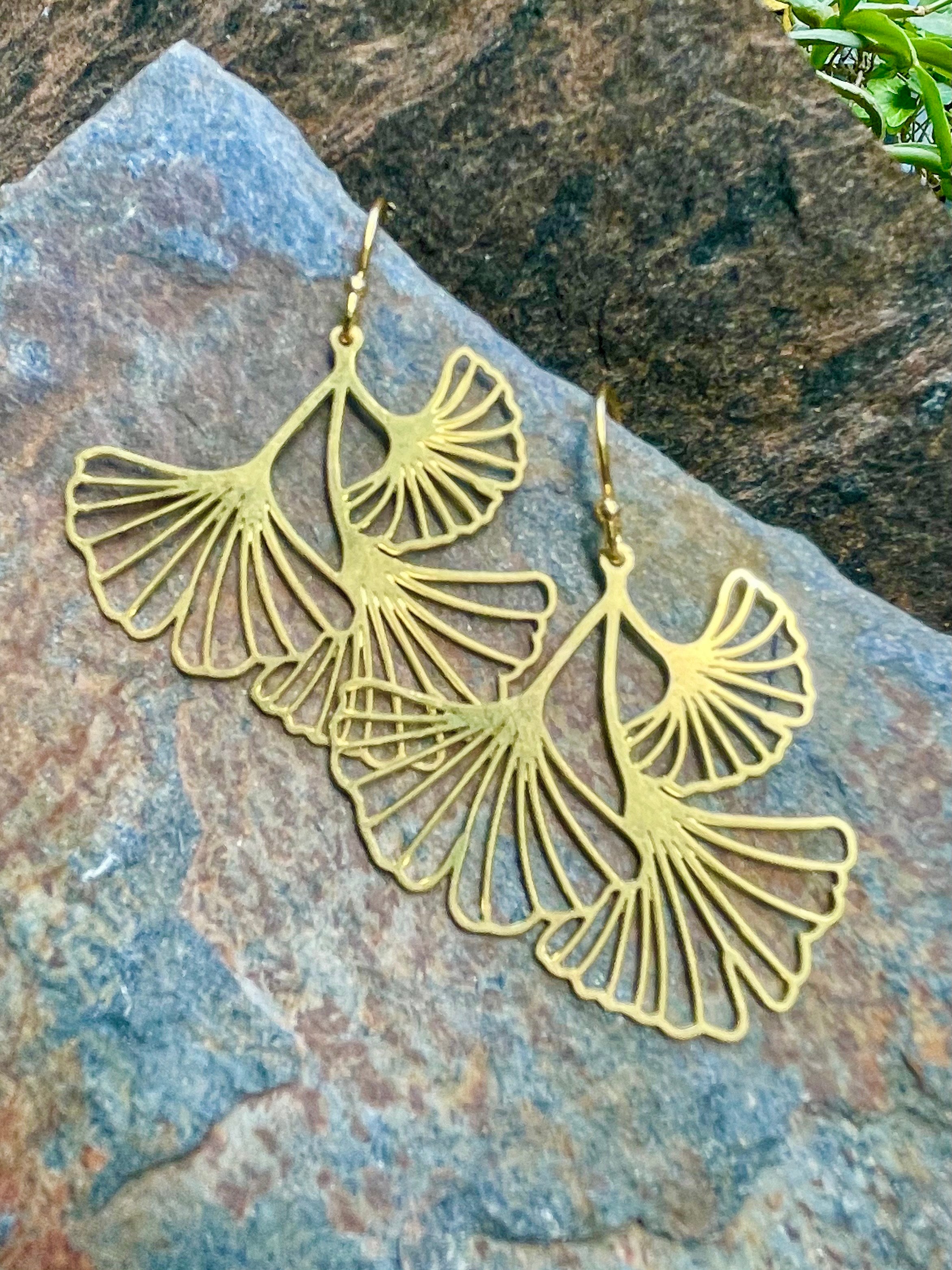 Gold Ginkgo Leaves Earrings