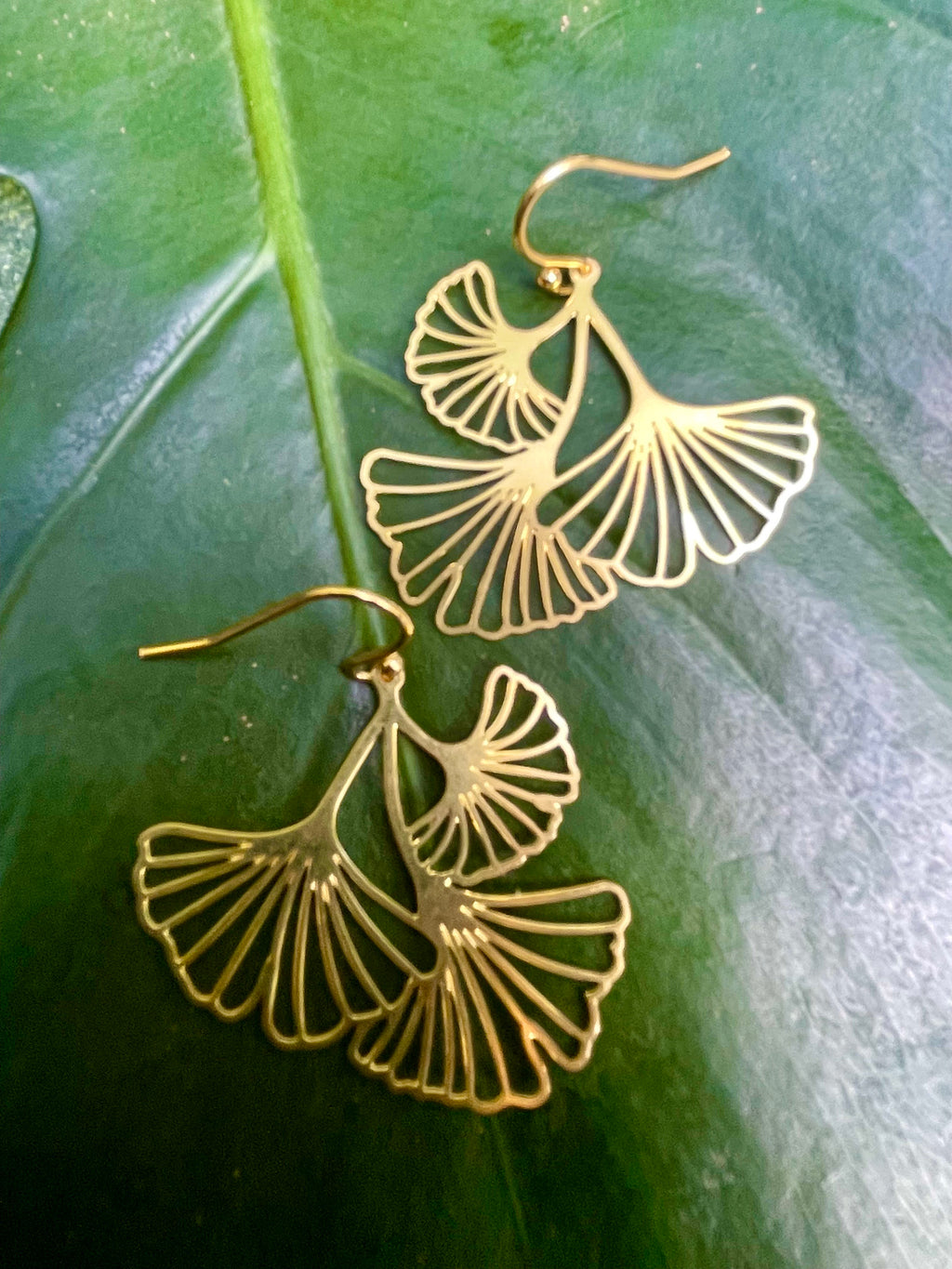Gold Ginkgo Leaves Earrings