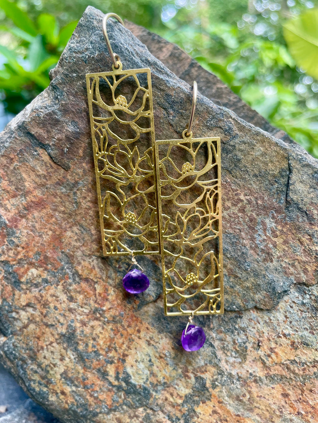 Camellia and Amethyst Earrings