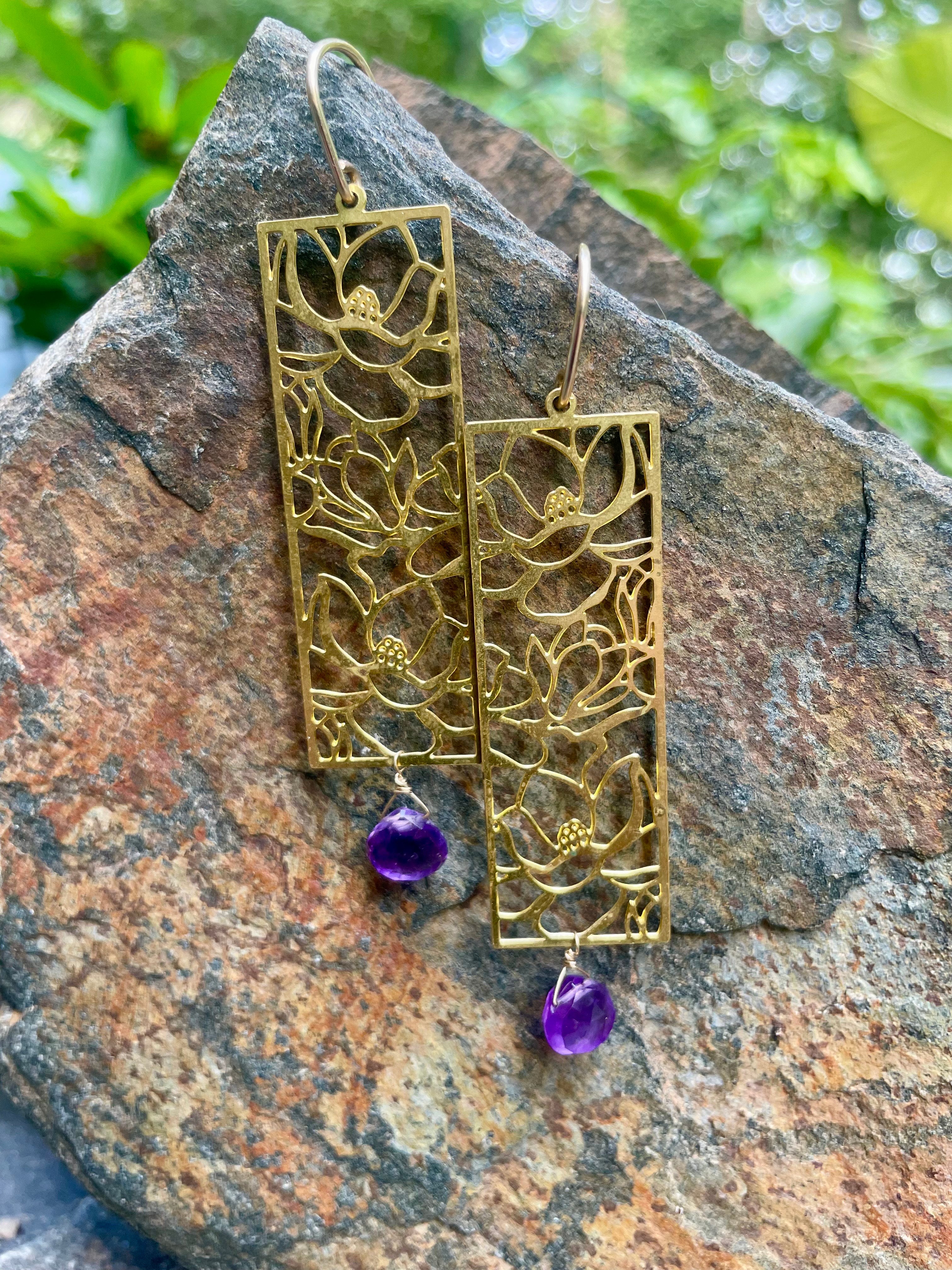 Camellia and Amethyst Earrings