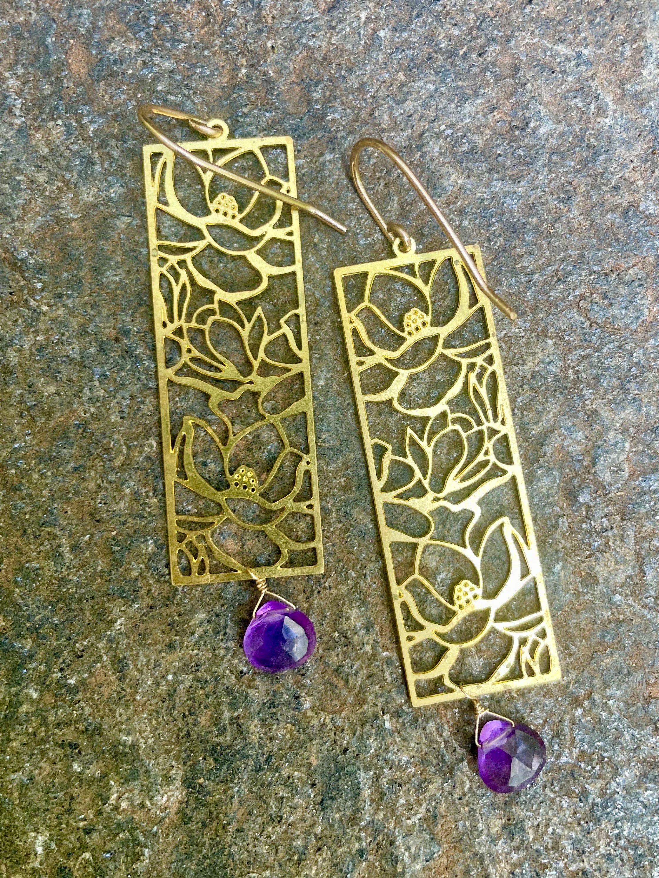 Camellia and Amethyst Earrings