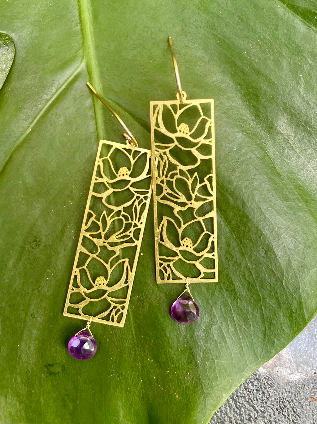 Camellia and Amethyst Earrings