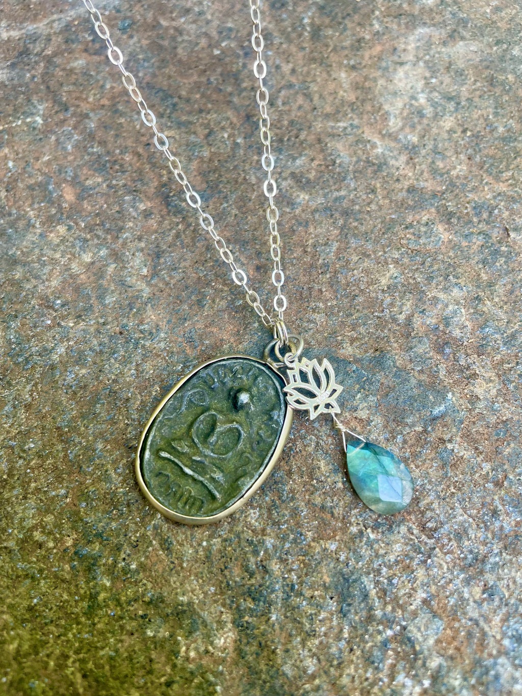 Buddha, Waterlily and Labradorite Necklace
