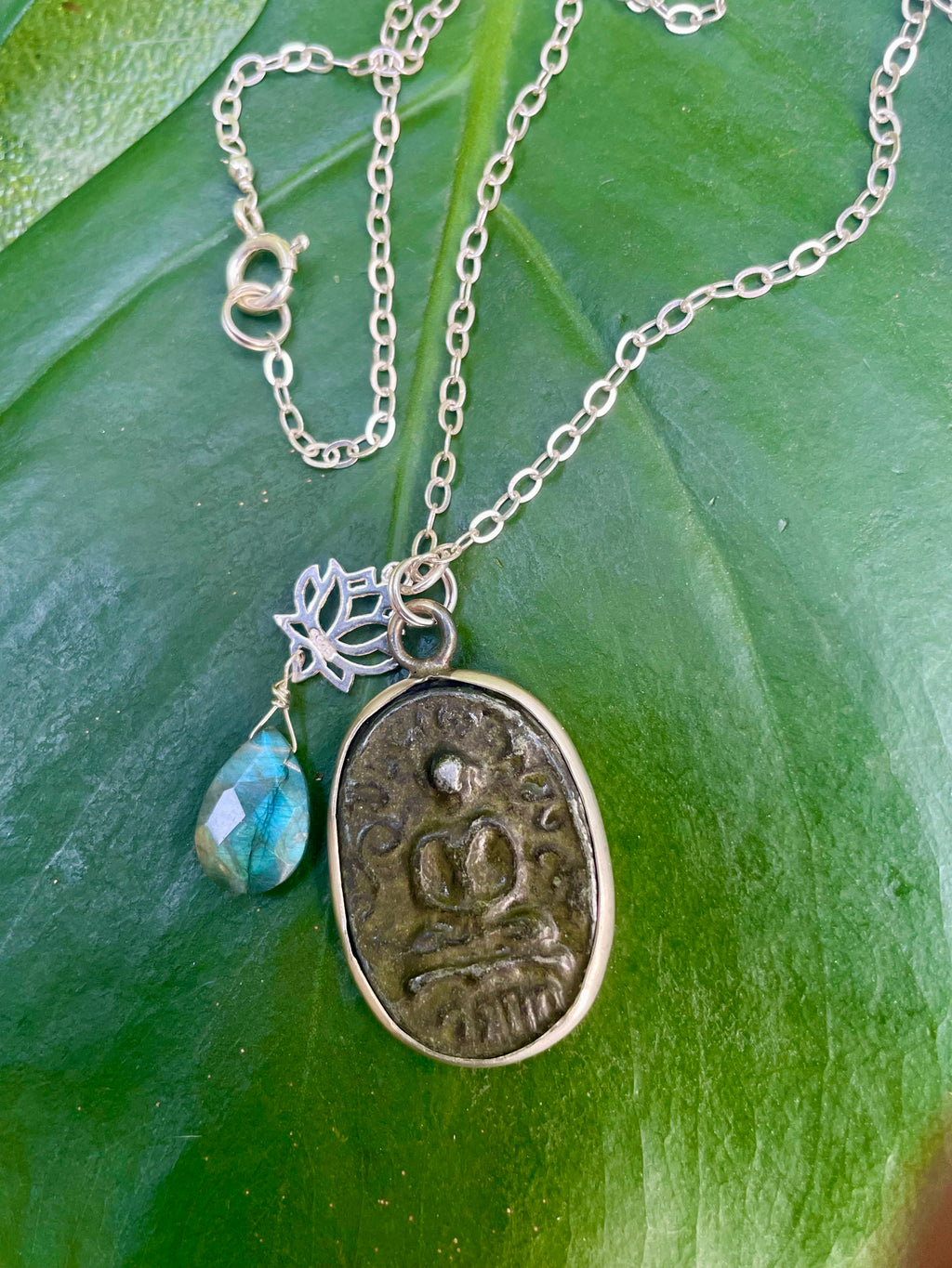 Buddha, Waterlily and Labradorite Necklace