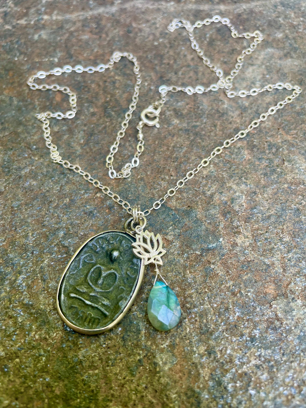 Buddha, Waterlily and Labradorite Necklace